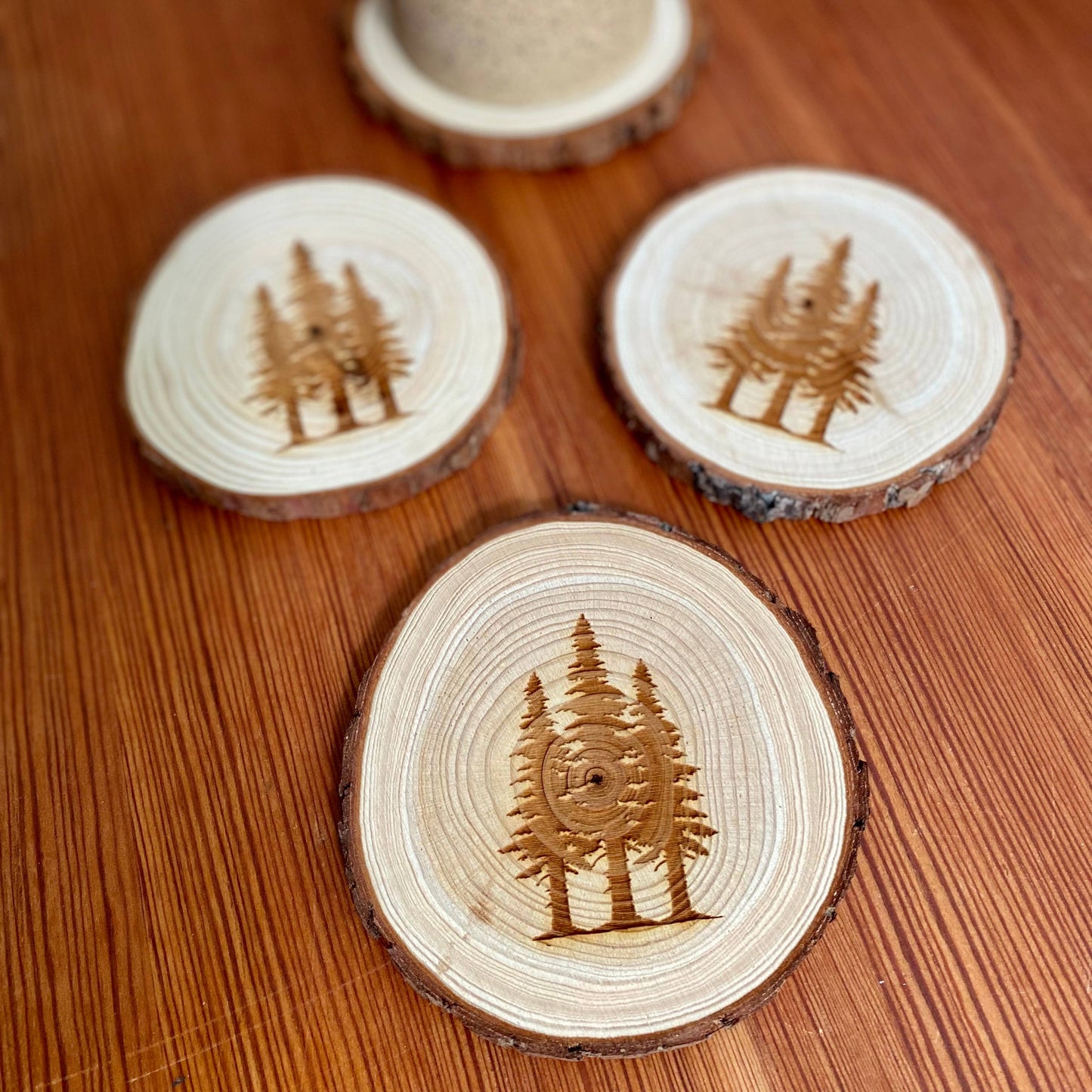 Load image into Gallery viewer, Engraved Wood Pine Tree Coasters
