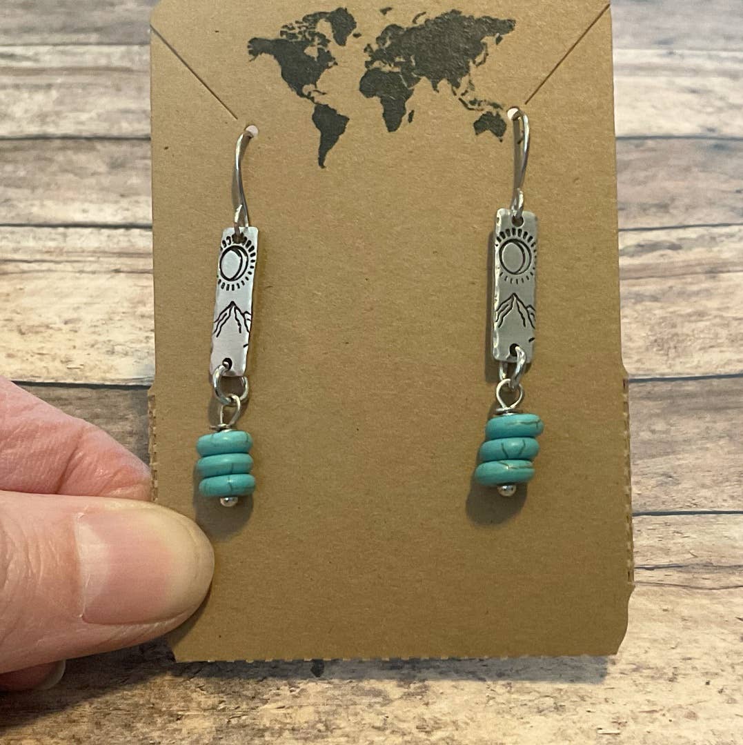 Mountain eclipse, Mini dangle earrings with blue beads