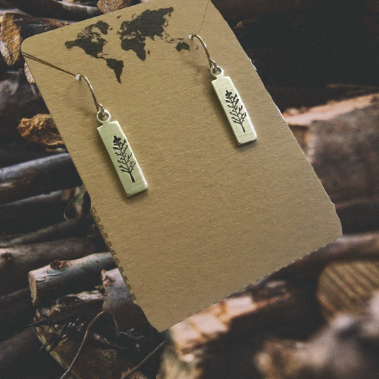 Winter Tree small rectangular earrings in silver color