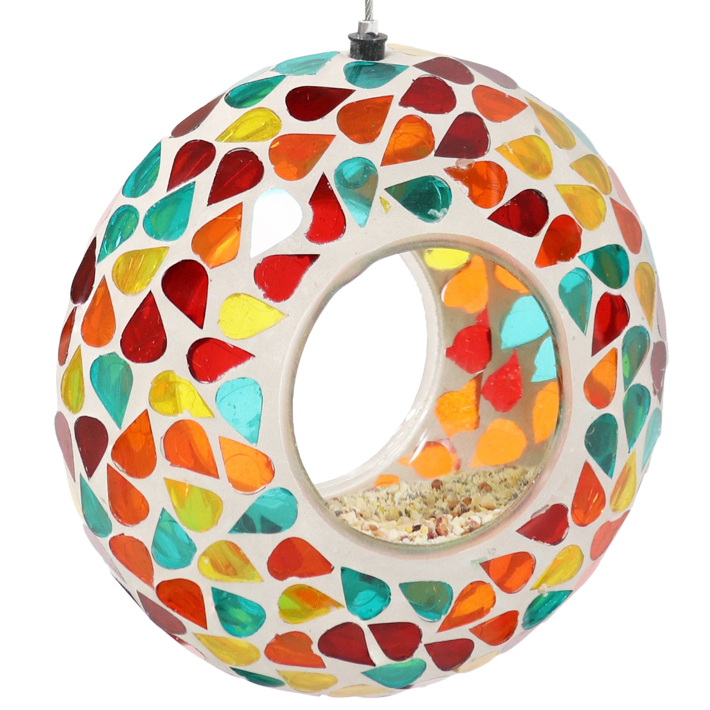 Glass Confetti Mosaic Fly-Through Hanging Bird Feeder - 6 in