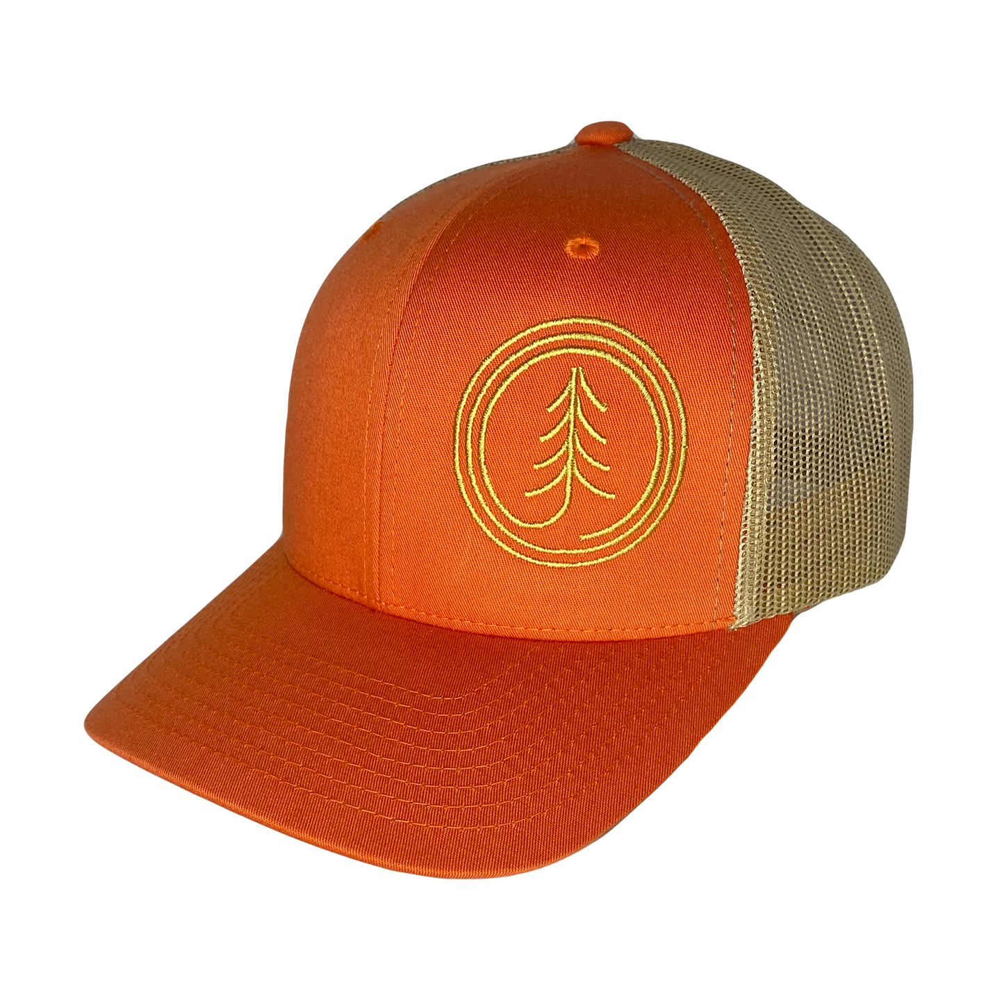 Circle Tree Curved Bill Trucker Hat: LIGHT GREY-BLACK