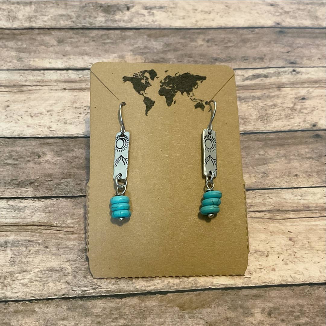 Mountain eclipse, Mini dangle earrings with blue beads