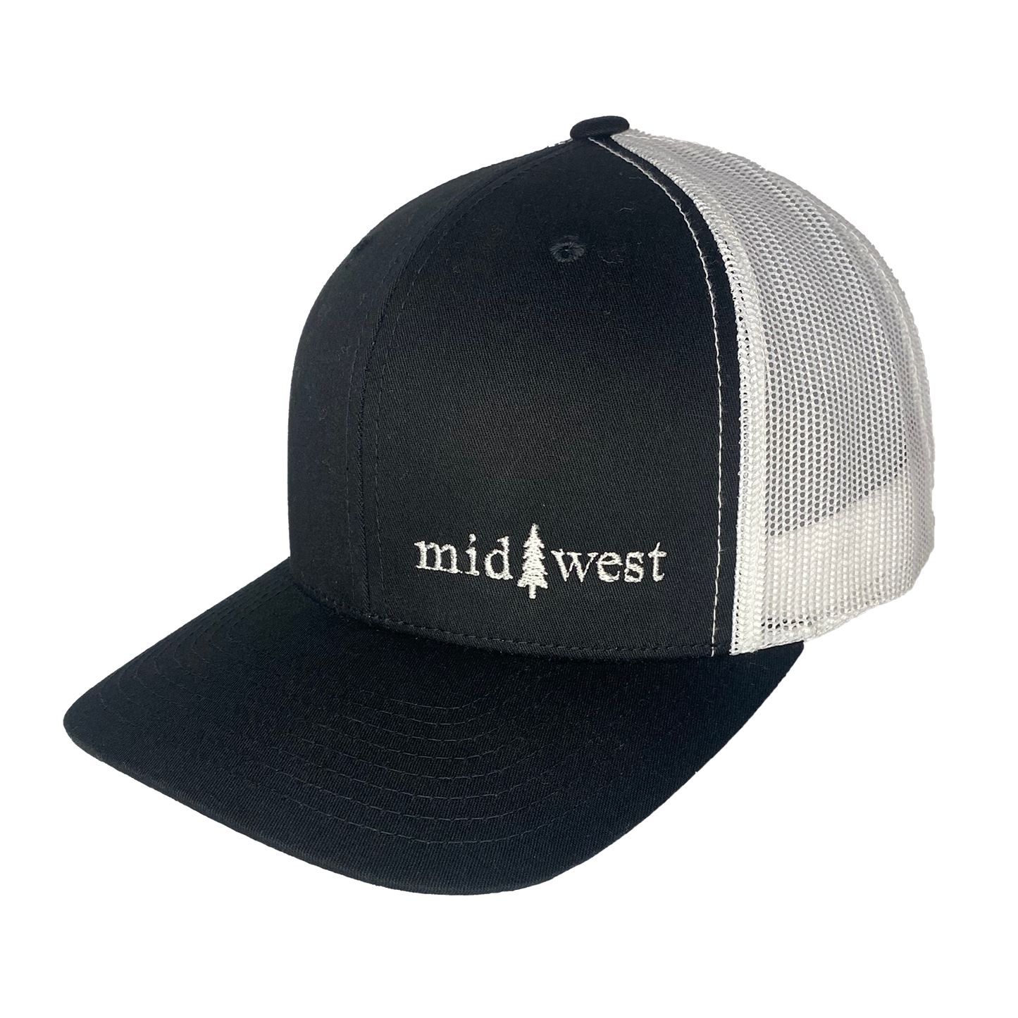 Pac NW Tree Curved Bill Trucker Cap: Camo Black