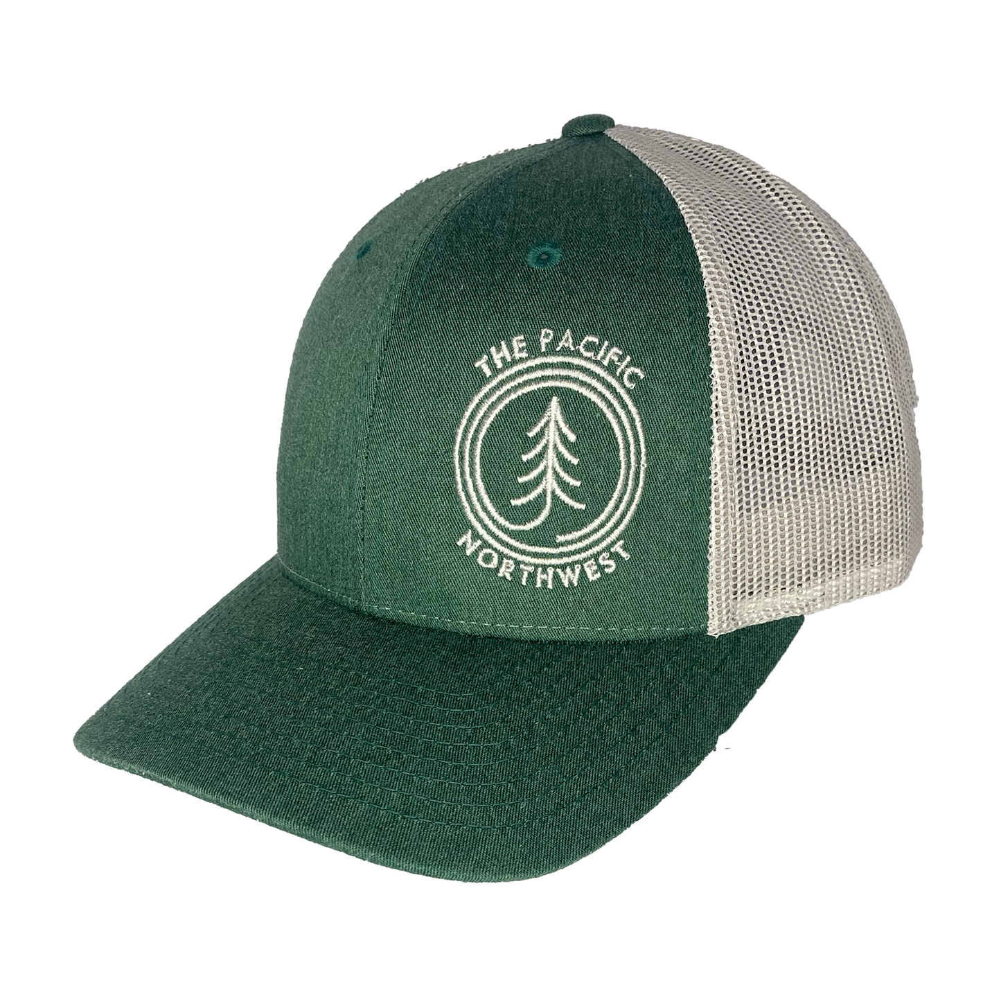 Circle Tree Curved Bill Trucker Hat: LIGHT GREY-BLACK