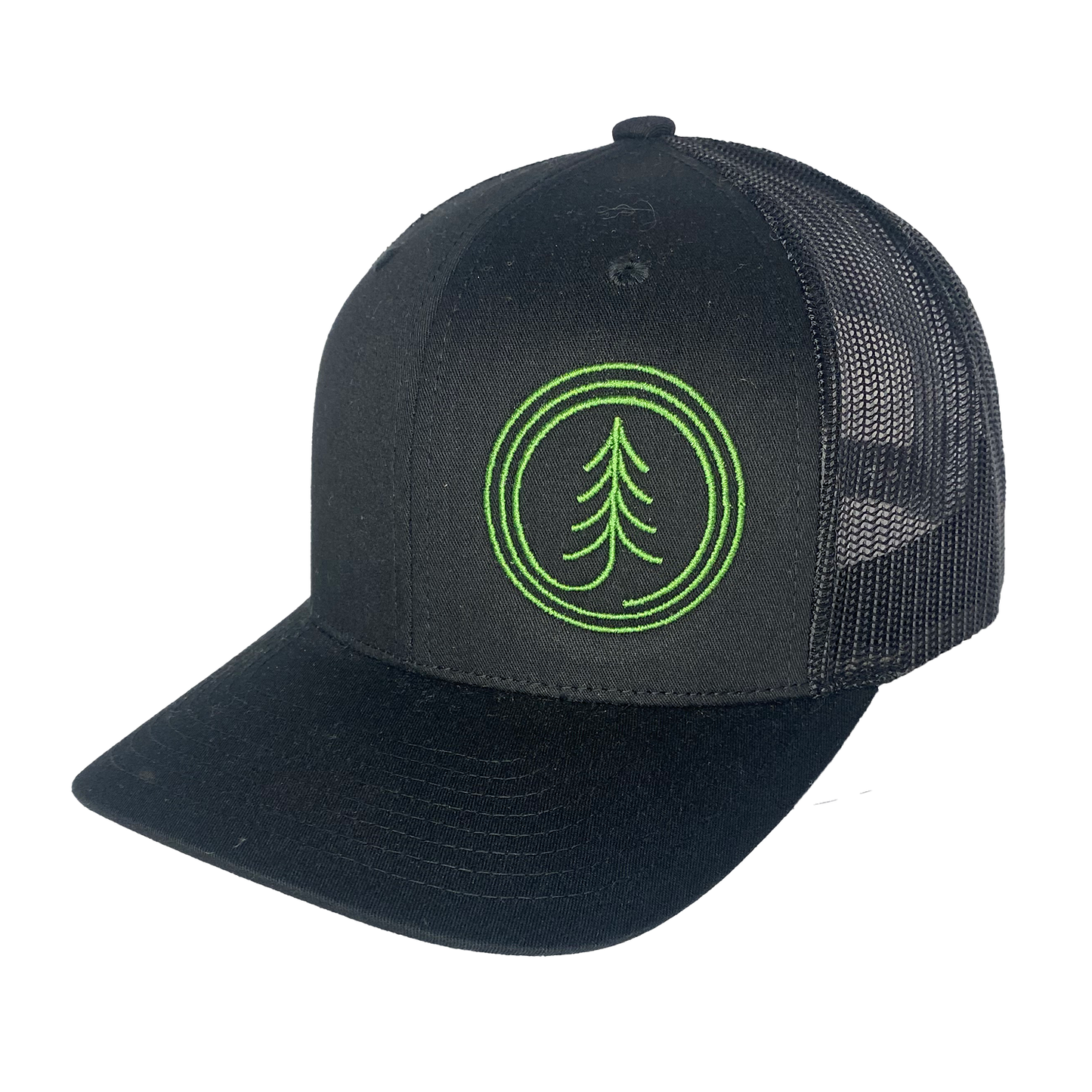 Circle Tree Curved Bill Trucker Hat: LIGHT GREY-BLACK