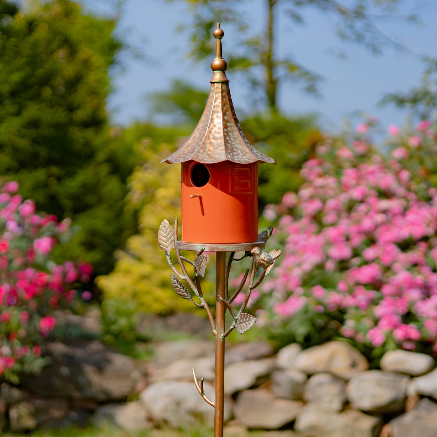69.25" Tall Iron and Porcelain Birdhouse Stake "Amsterdam"