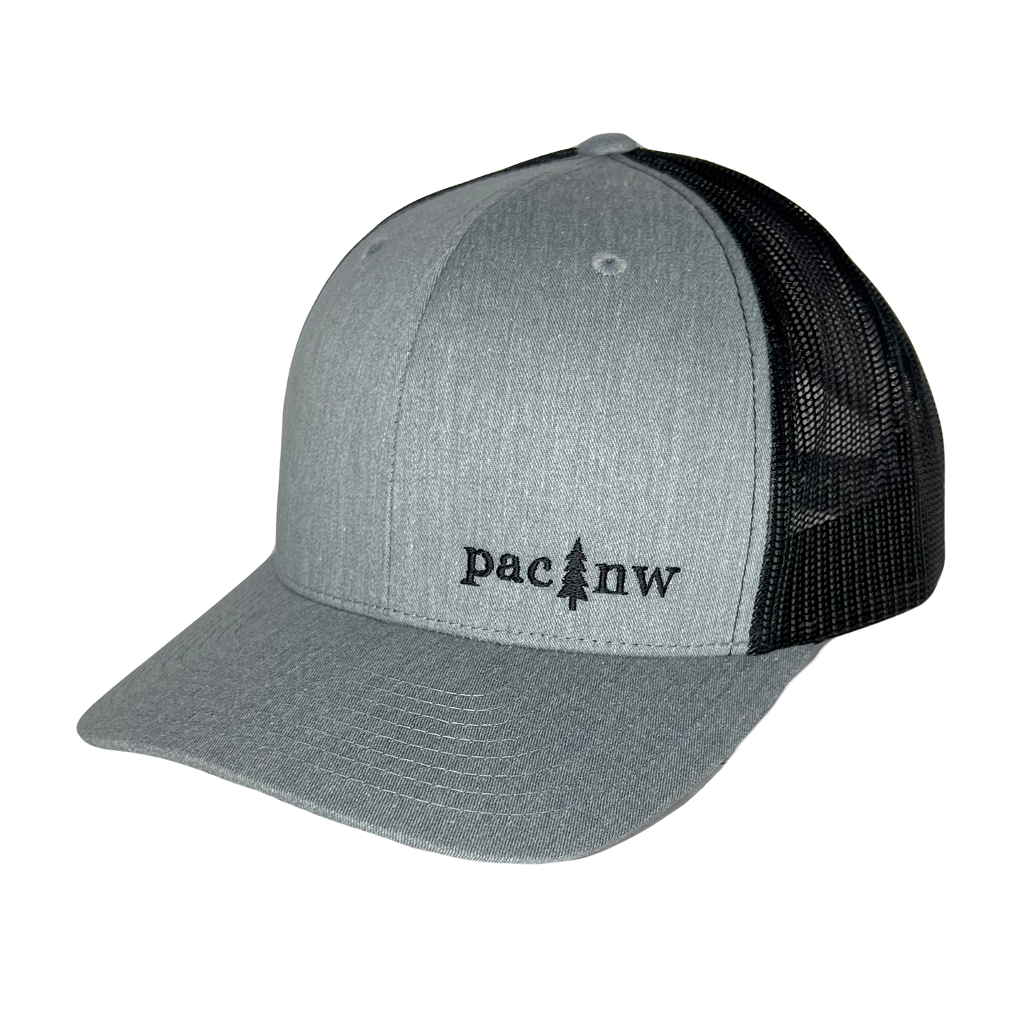 Pac NW Tree Curved Bill Trucker Cap: Camo Black