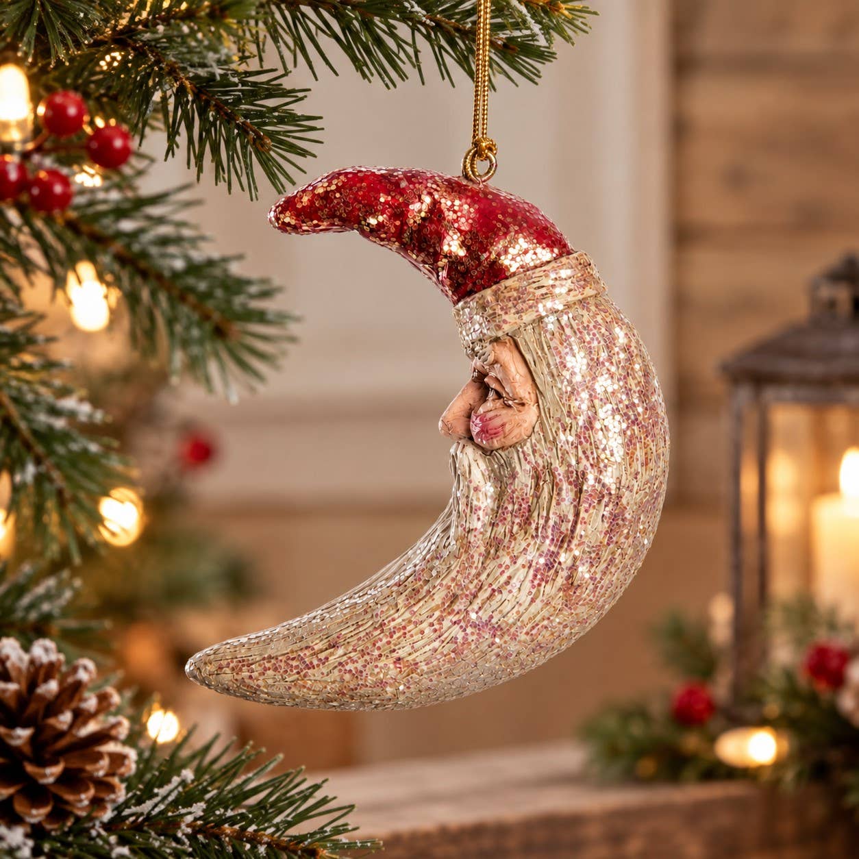 Crescent Moon Santa Ornament - Holiday - BAC 078