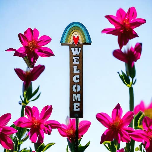 Rainbow plant stake heart pride gift garden welcome sign USA