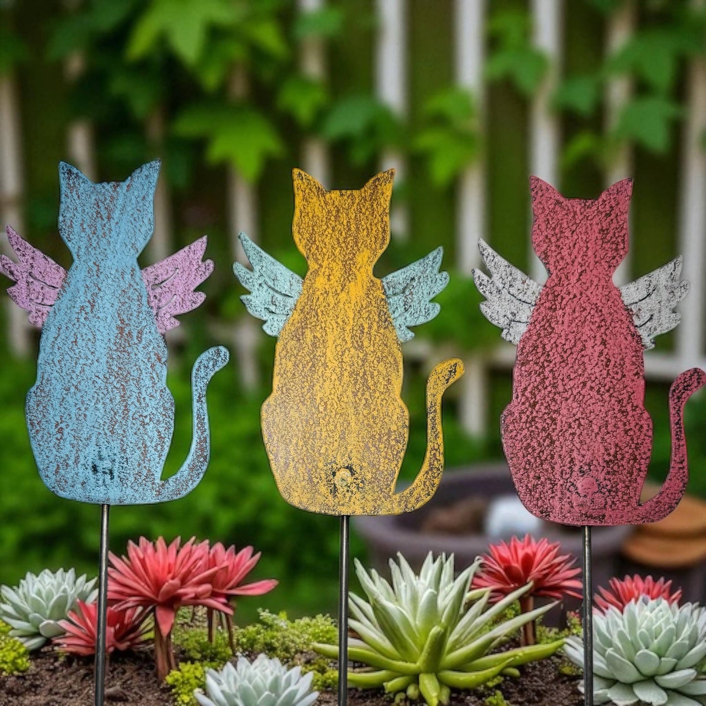 Cat Plant stake Pet memorial garden lawn stake cat Wings