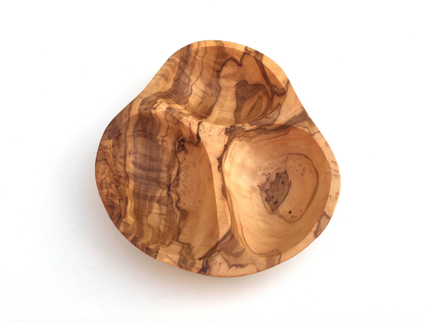 3 compartment olive wood serving bowl