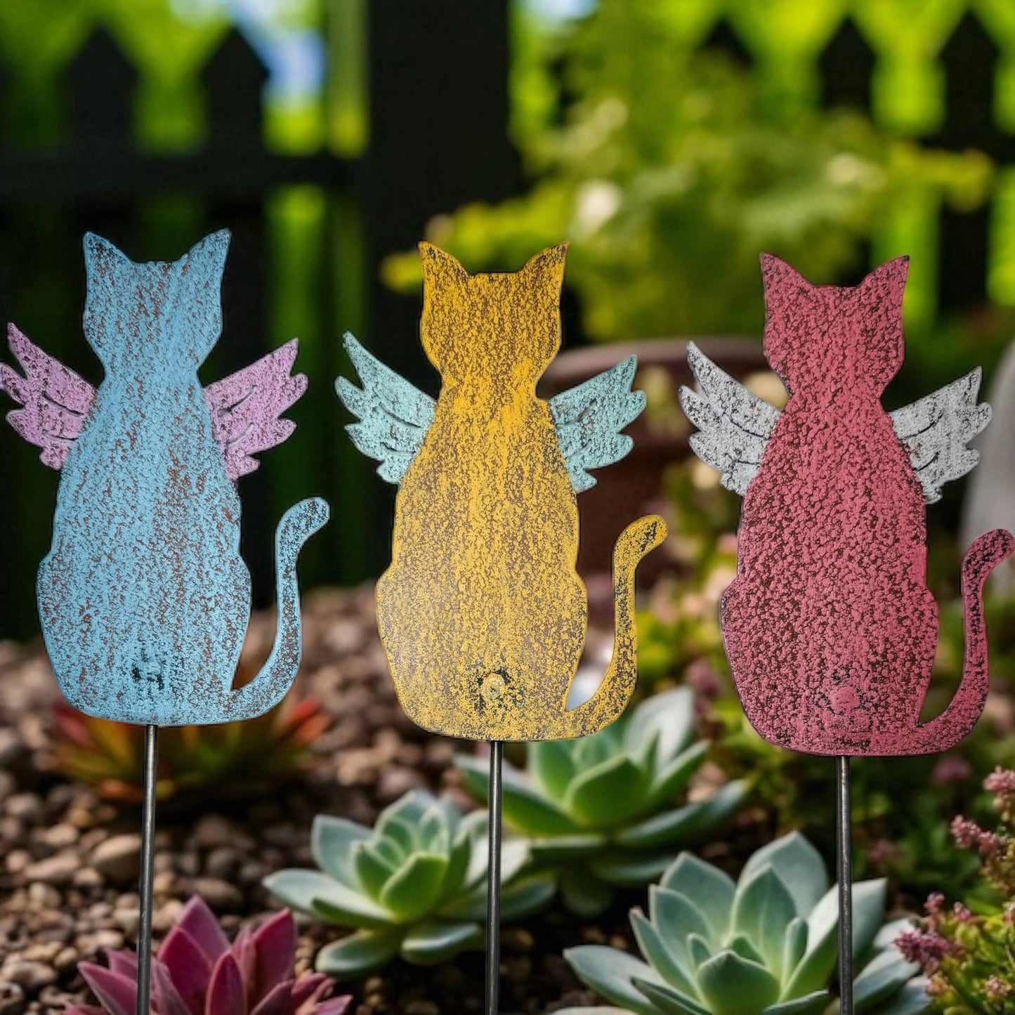 Cat Plant stake Pet memorial garden lawn stake cat Wings