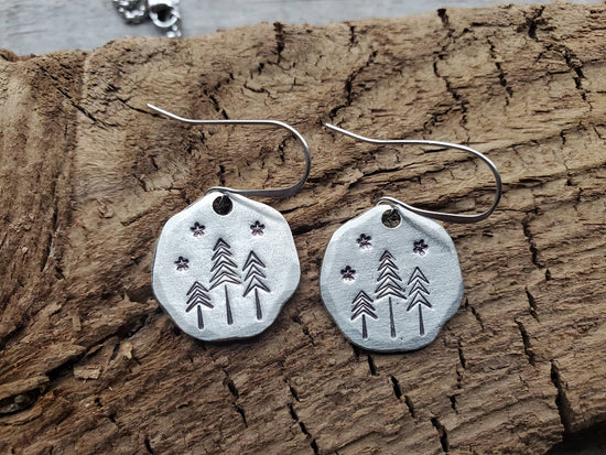 Stamped Pine Tree Earrings