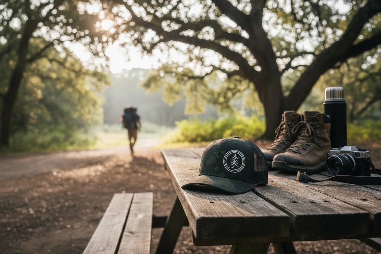 Circle Tree Curved Bill Trucker Hat: LIGHT GREY-BLACK