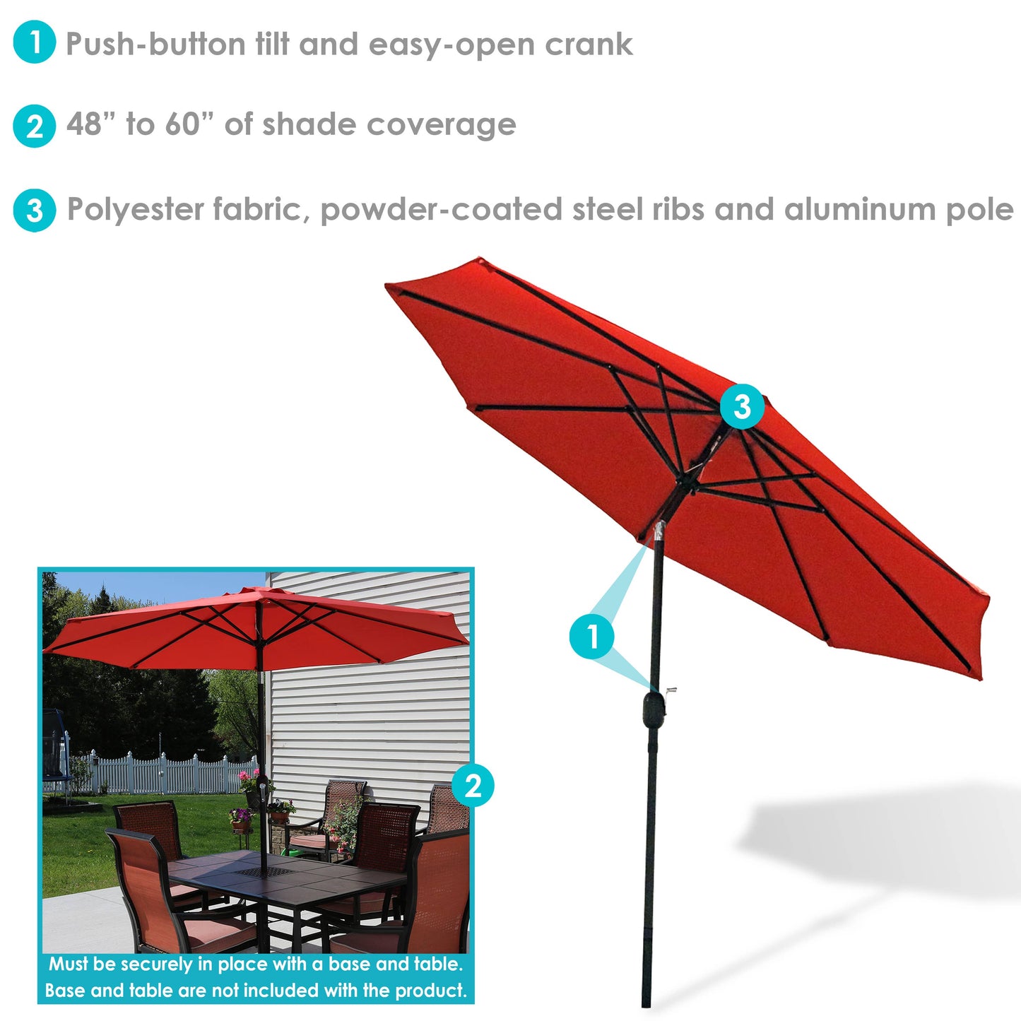 9 ft Patio Umbrella with Tilt and Crank - Burnt Orange