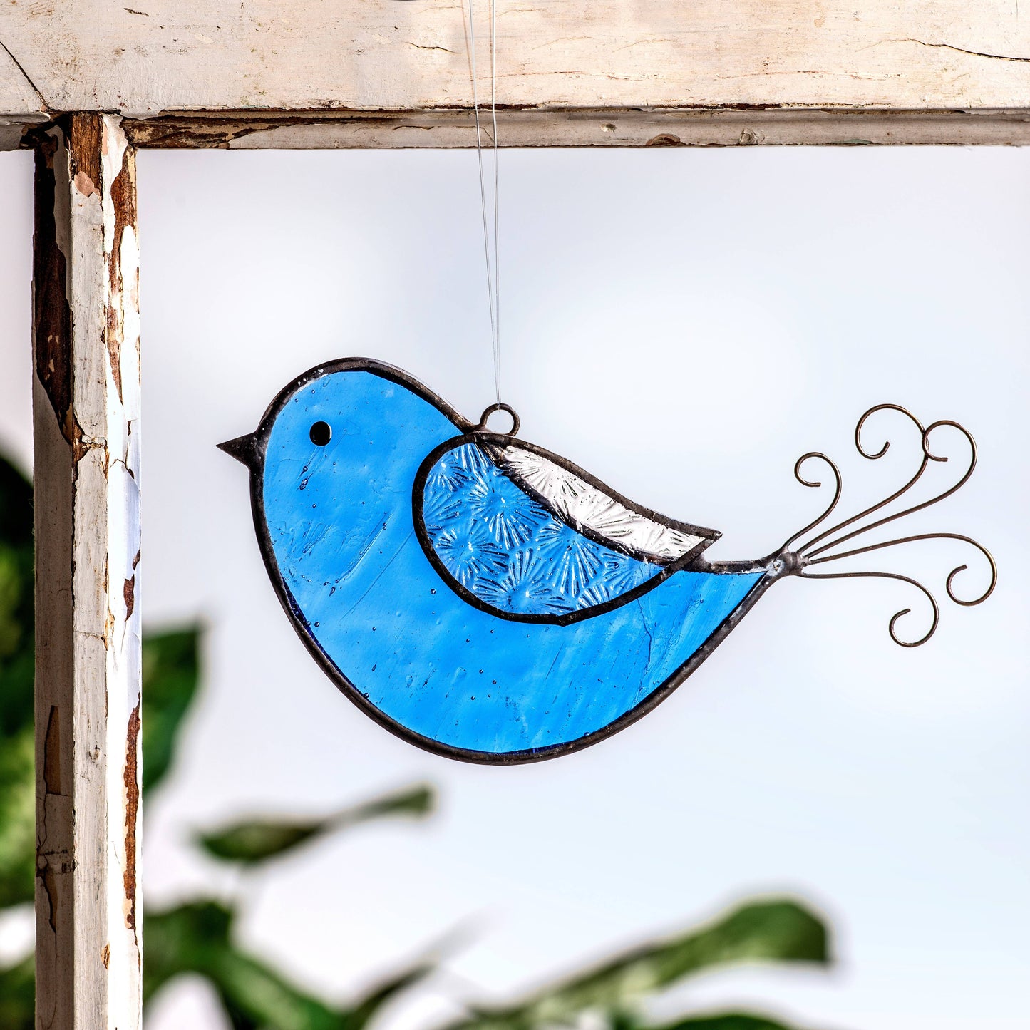 Red & Blue Stained Glass Bird Ornaments | ORN 310: Blue