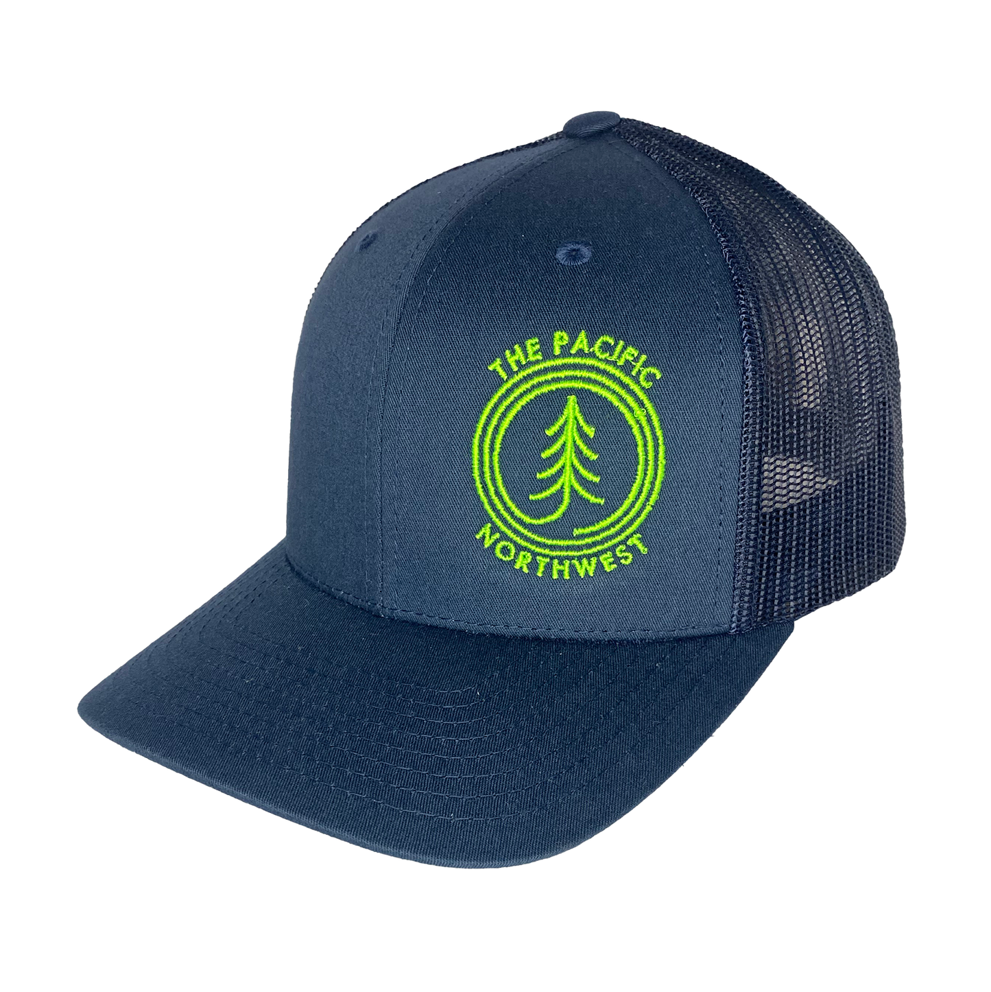 Circle Tree Curved Bill Trucker Hat: LIGHT GREY-BLACK