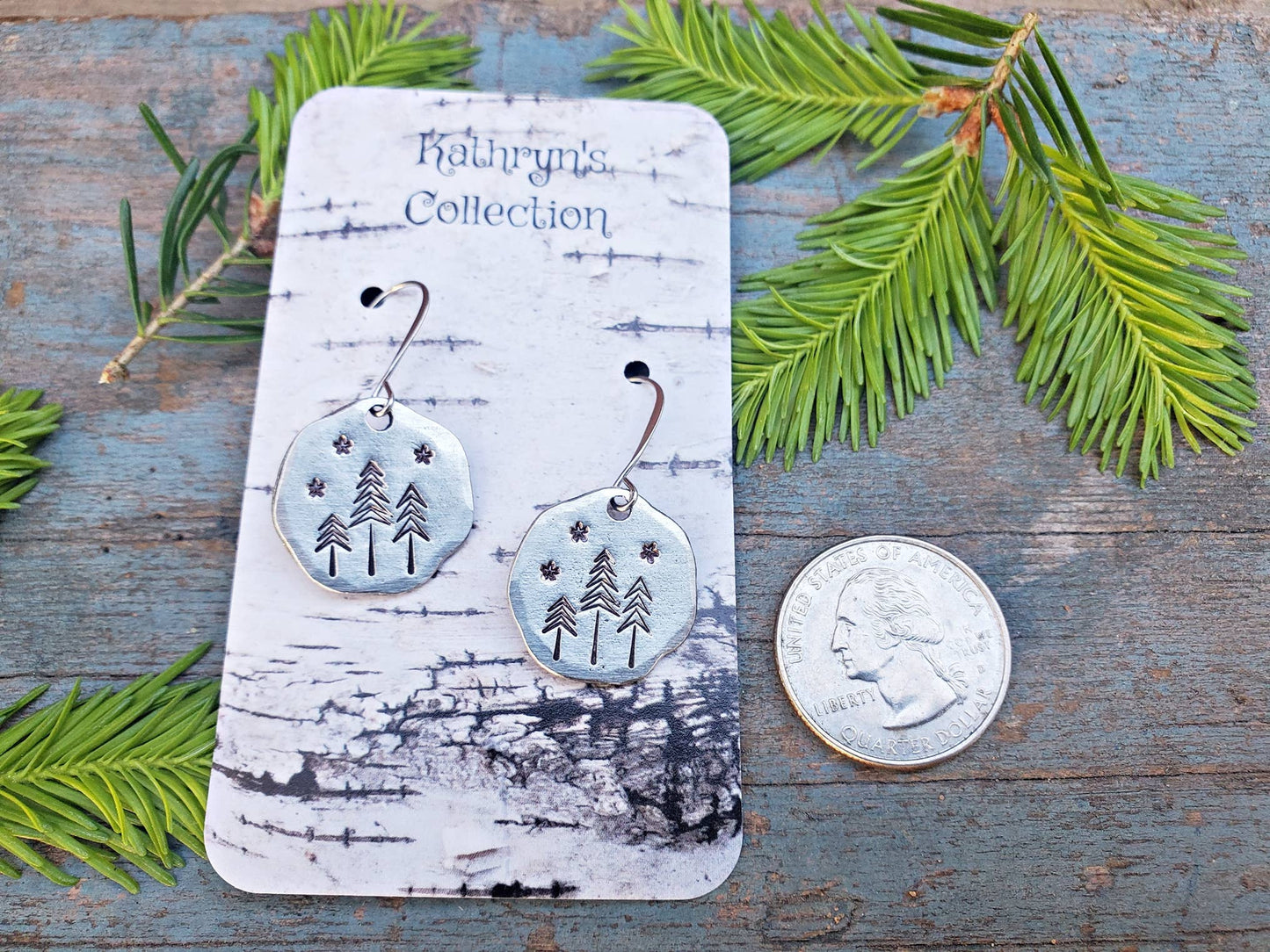 Stamped Pine Tree Earrings