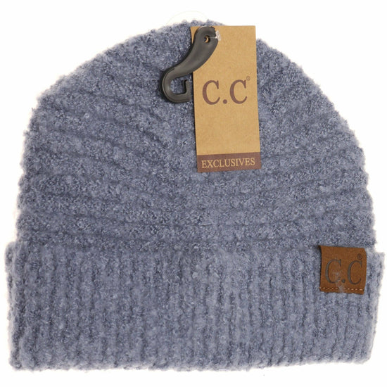 Load image into Gallery viewer, Solid Boucle Knit Cuff CC Beanie HAT7006: Evening Blue
