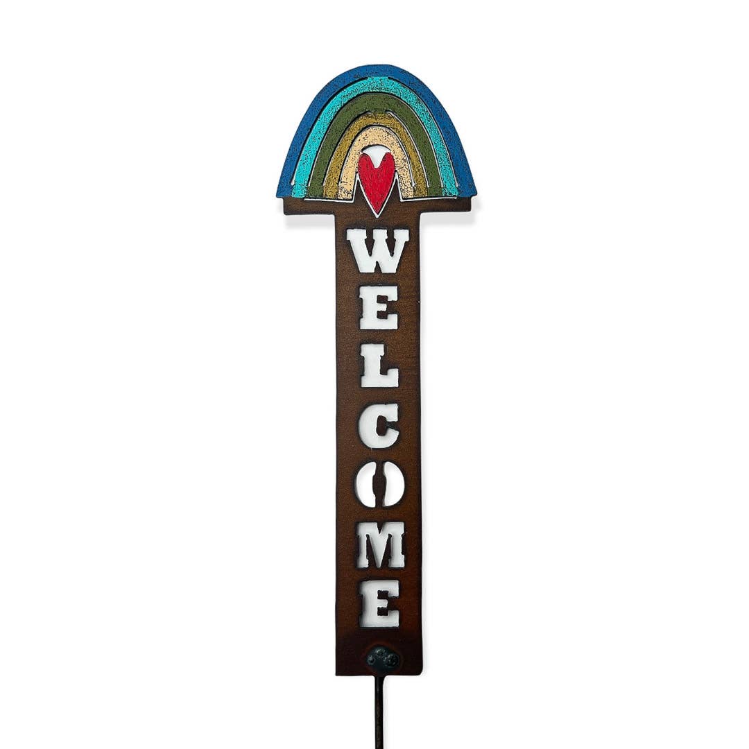 Rainbow plant stake heart pride gift garden welcome sign USA