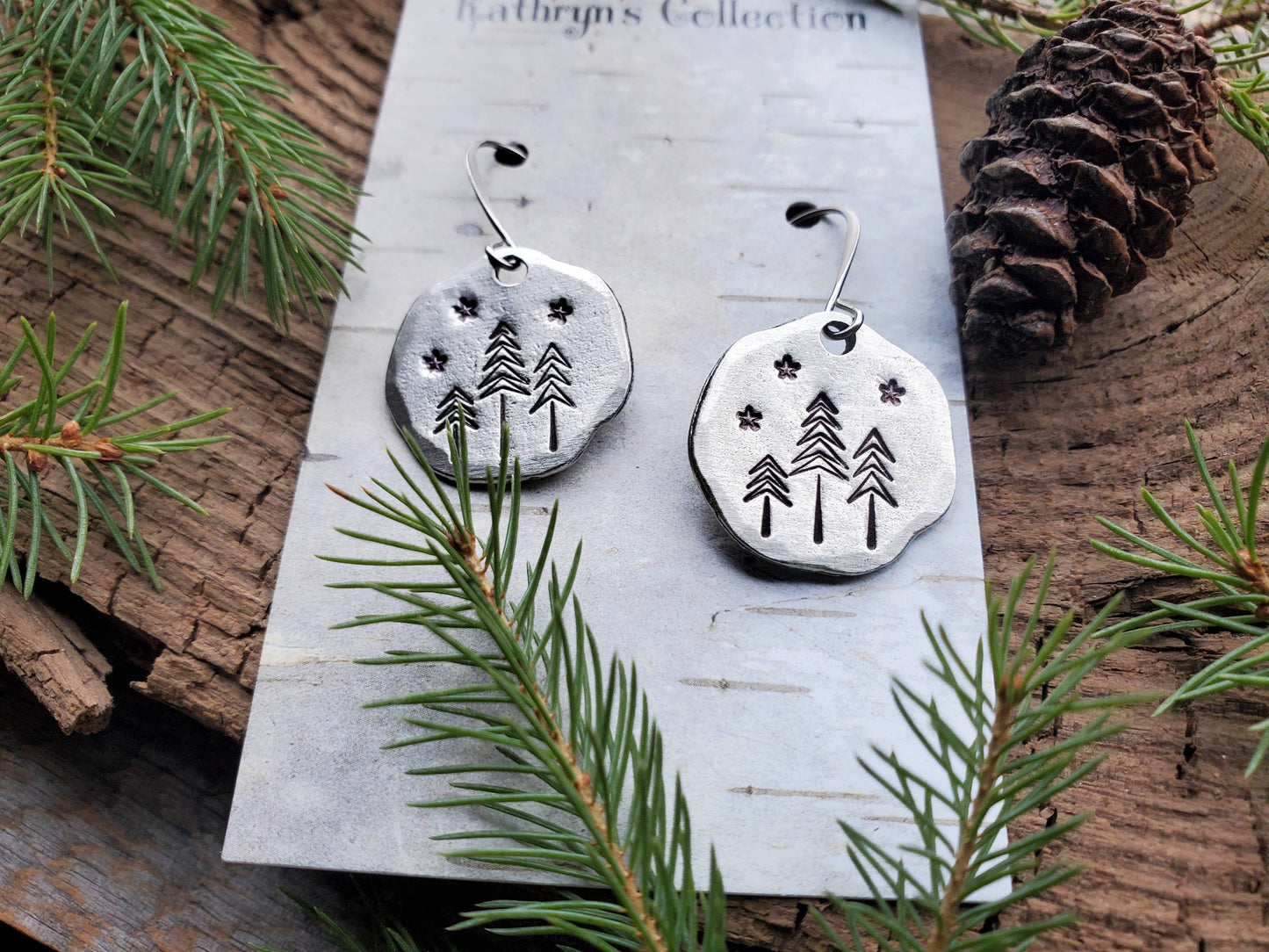 Stamped Pine Tree Earrings