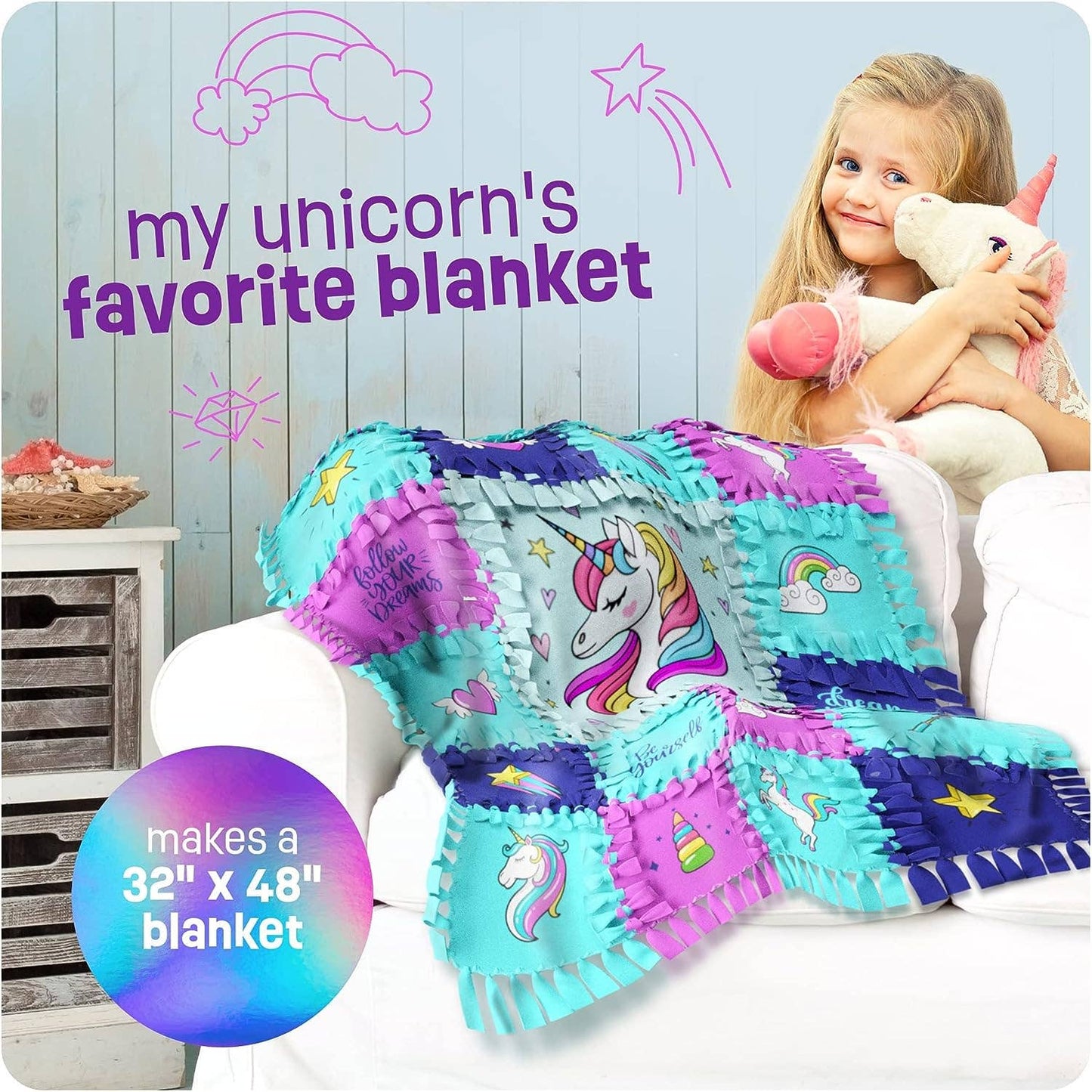 Unicorn Tuck N' Tie Fleece Blanket Making Kit
