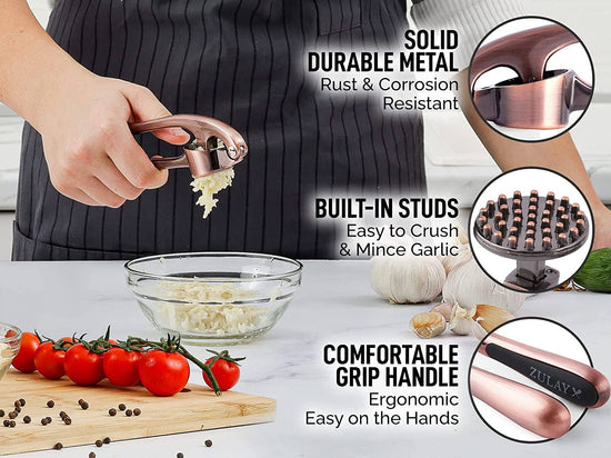 Load image into Gallery viewer, Premium Garlic Press with Soft Easy-Squeeze Ergonomic Handle: Rustic Copper
