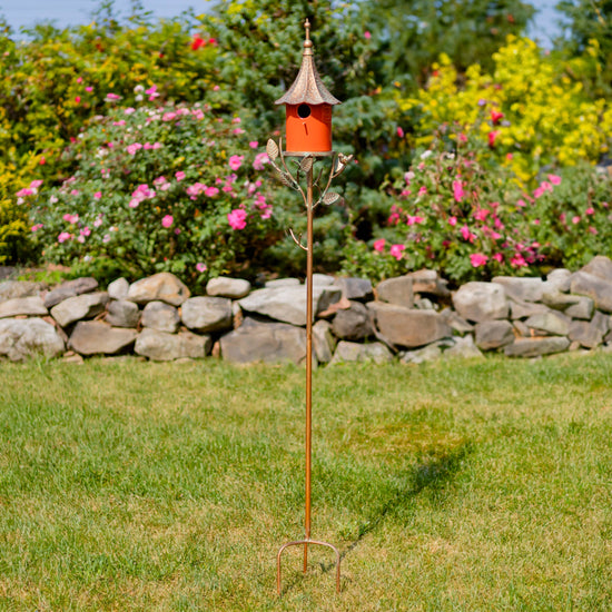 69.25" Tall Iron and Porcelain Birdhouse Stake "Amsterdam"