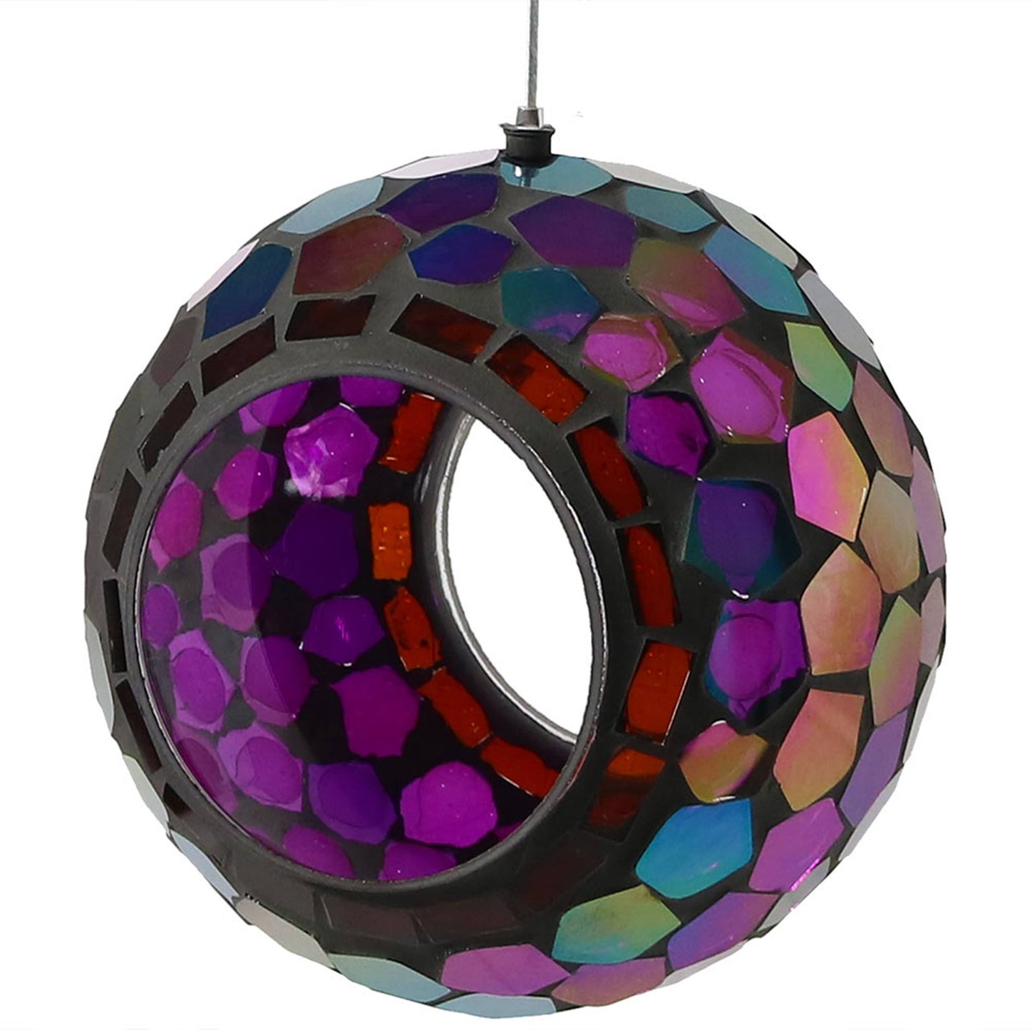 Round Mosaic Fly-Through Hanging Bird Feeder - 6 in - Purple
