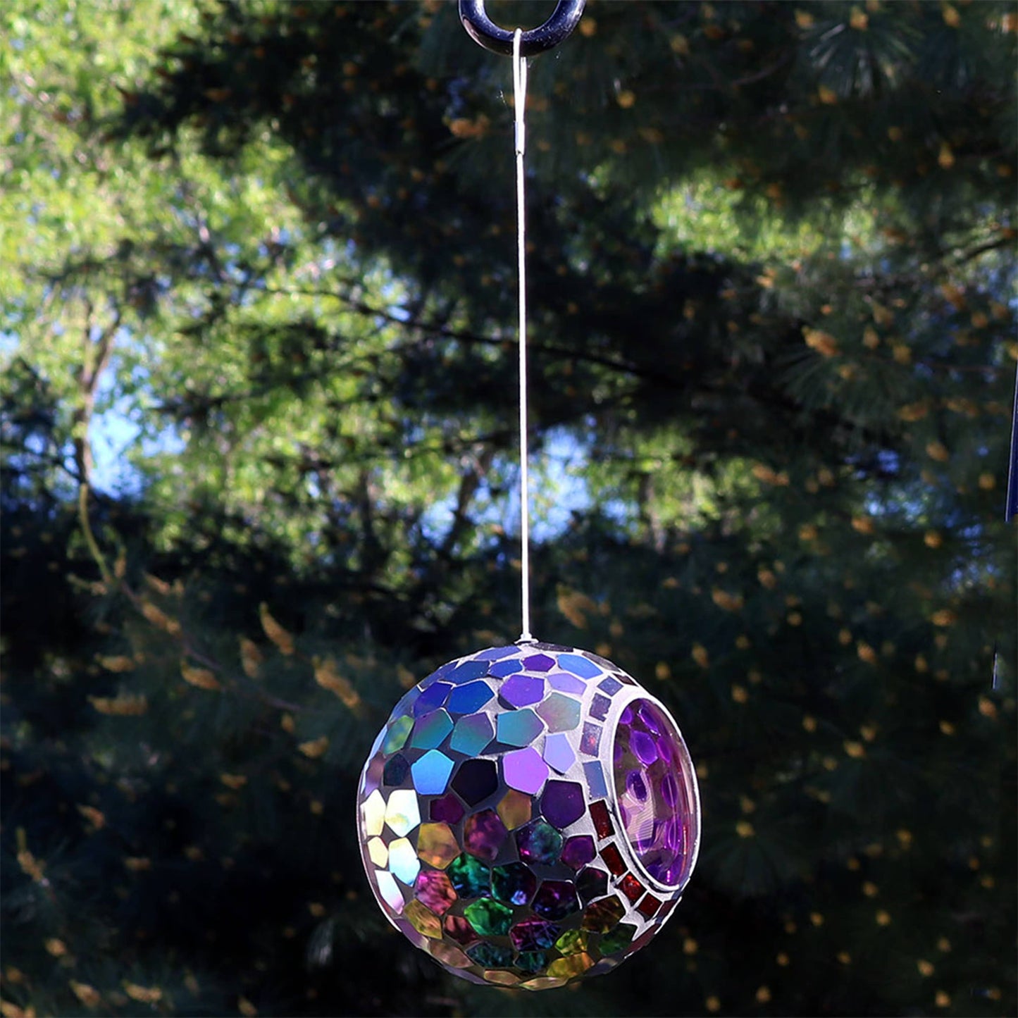 Round Mosaic Fly-Through Hanging Bird Feeder - 6 in - Purple