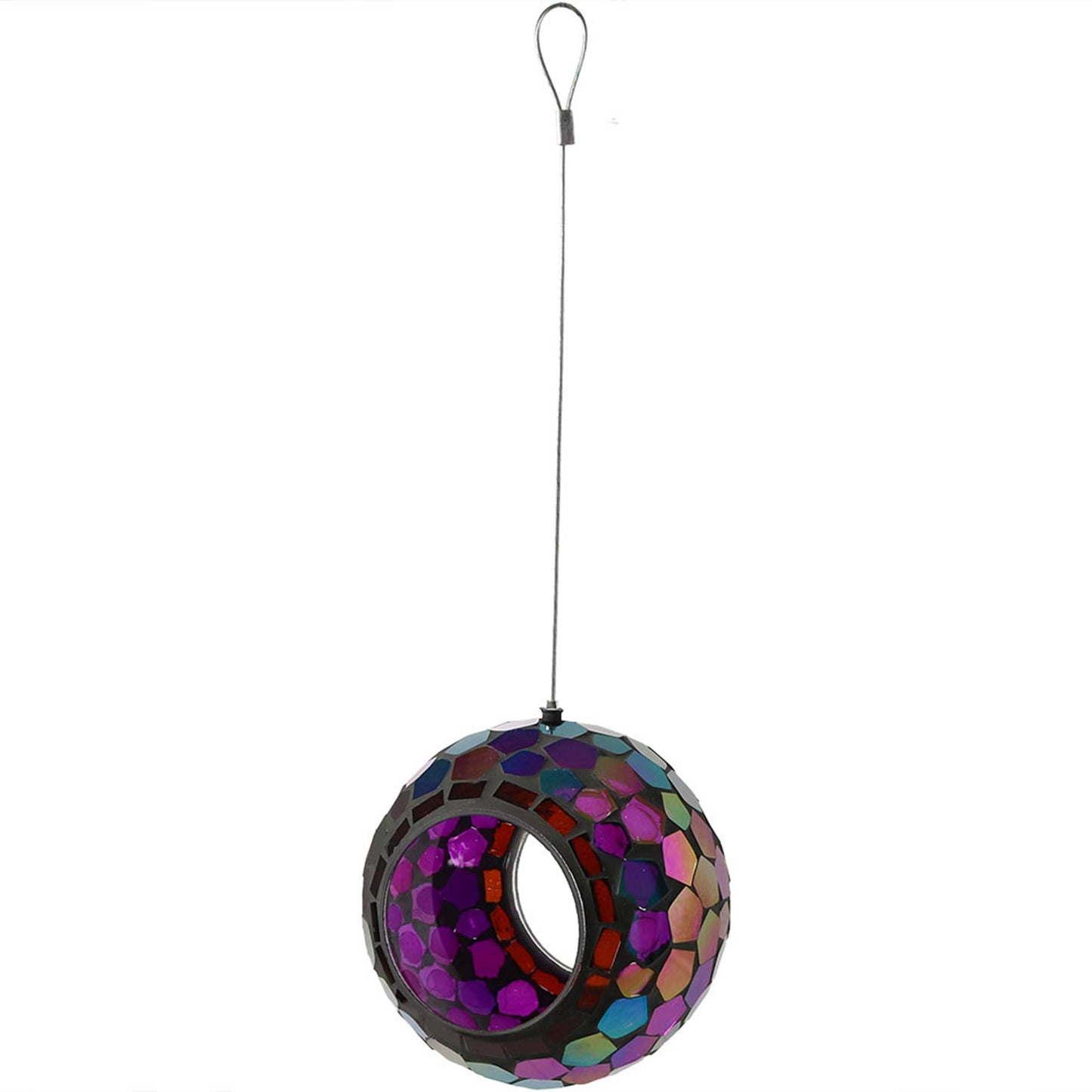 Round Mosaic Fly-Through Hanging Bird Feeder - 6 in - Purple