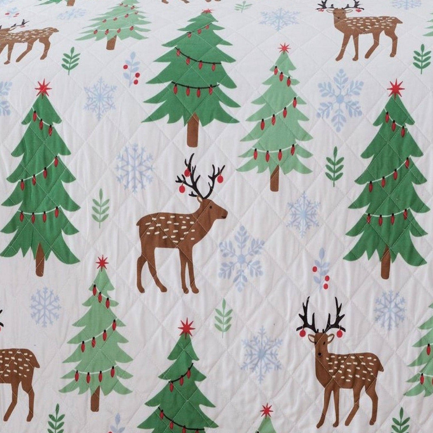 3-Piece Holiday Quilt - Holly Collection: Full / Queen / Deer / Trees / Snow