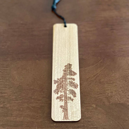 Engraved Wood Pine Tree Bookmark: Green Tassel