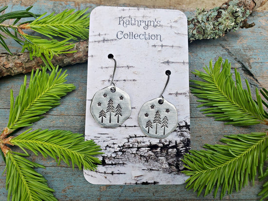 Stamped Pine Tree Earrings