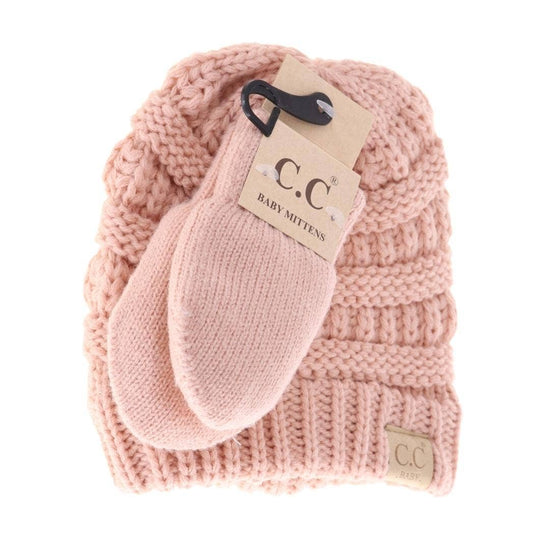 Load image into Gallery viewer, Baby Solid C.C Beanie with Mitten SET BABYSET1: Lt. Grey
