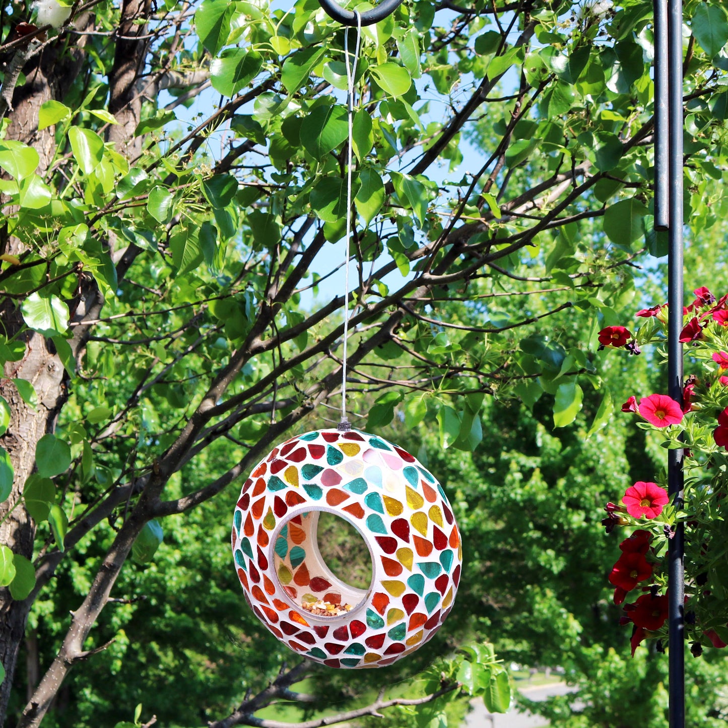Glass Confetti Mosaic Fly-Through Hanging Bird Feeder - 6 in