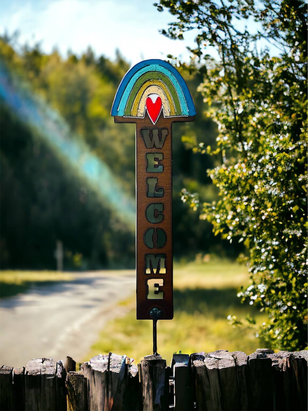 Rainbow plant stake heart pride gift garden welcome sign USA