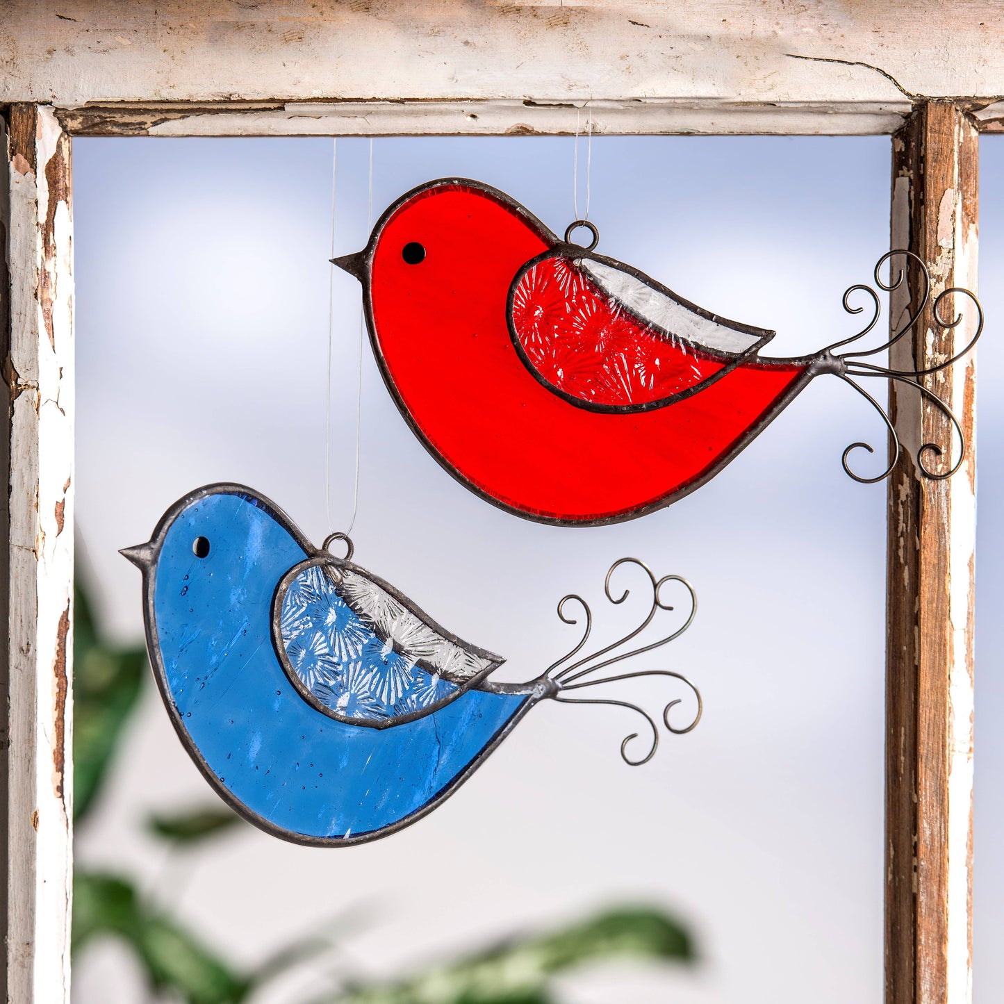 Red & Blue Stained Glass Bird Ornaments | ORN 310: Blue