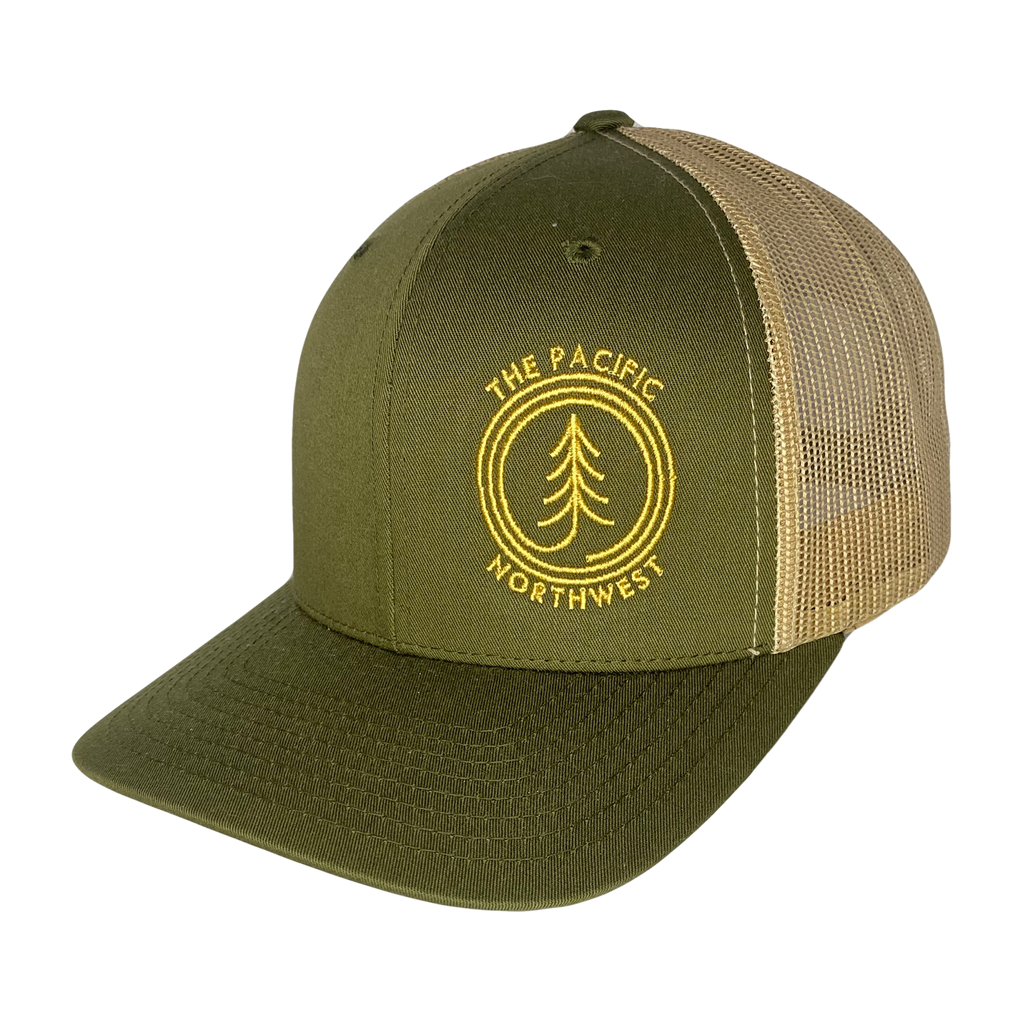 Circle Tree Curved Bill Trucker Hat: LIGHT GREY-BLACK