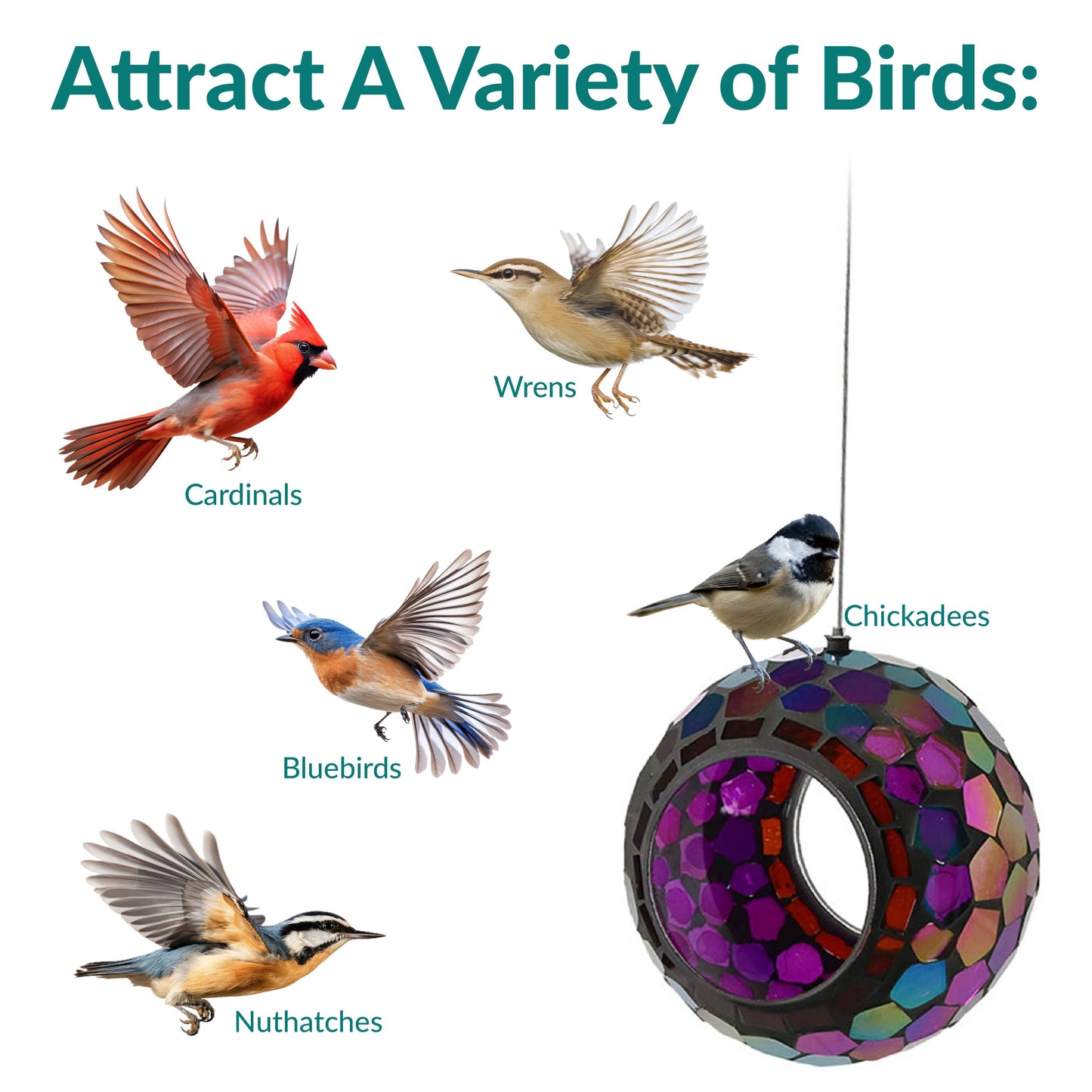 Round Mosaic Fly-Through Hanging Bird Feeder - 6 in - Purple