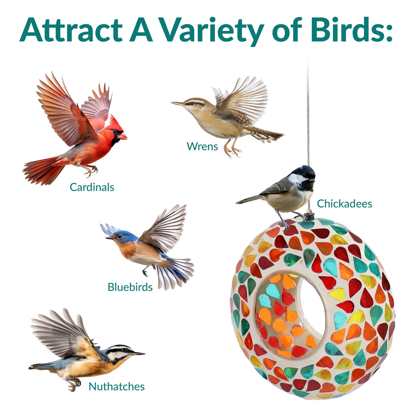 Glass Confetti Mosaic Fly-Through Hanging Bird Feeder - 6 in