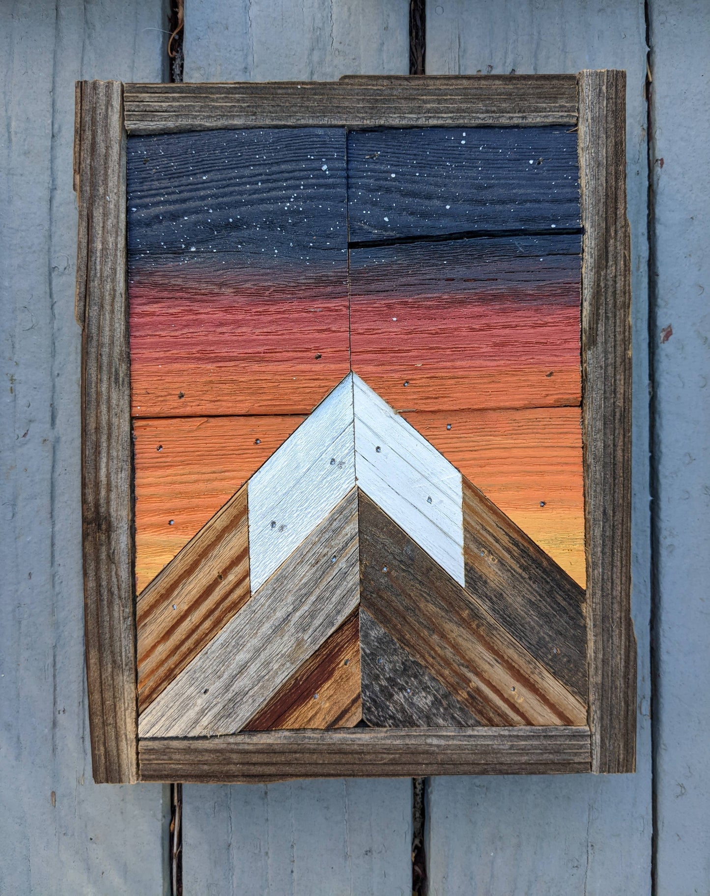 6x8 Sunset Mountain Rustic mountain wood art