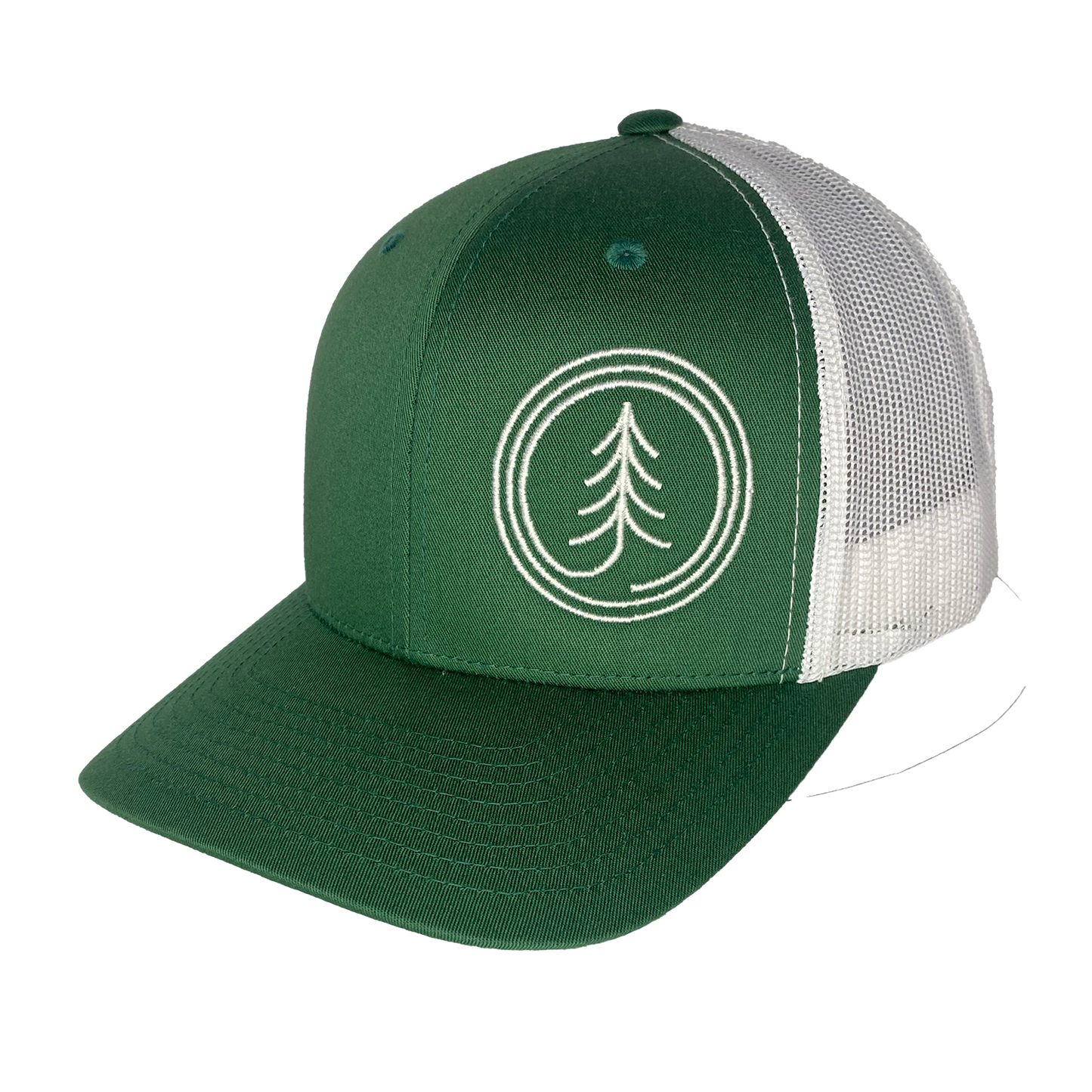 Circle Tree Curved Bill Trucker Hat: LIGHT GREY-BLACK