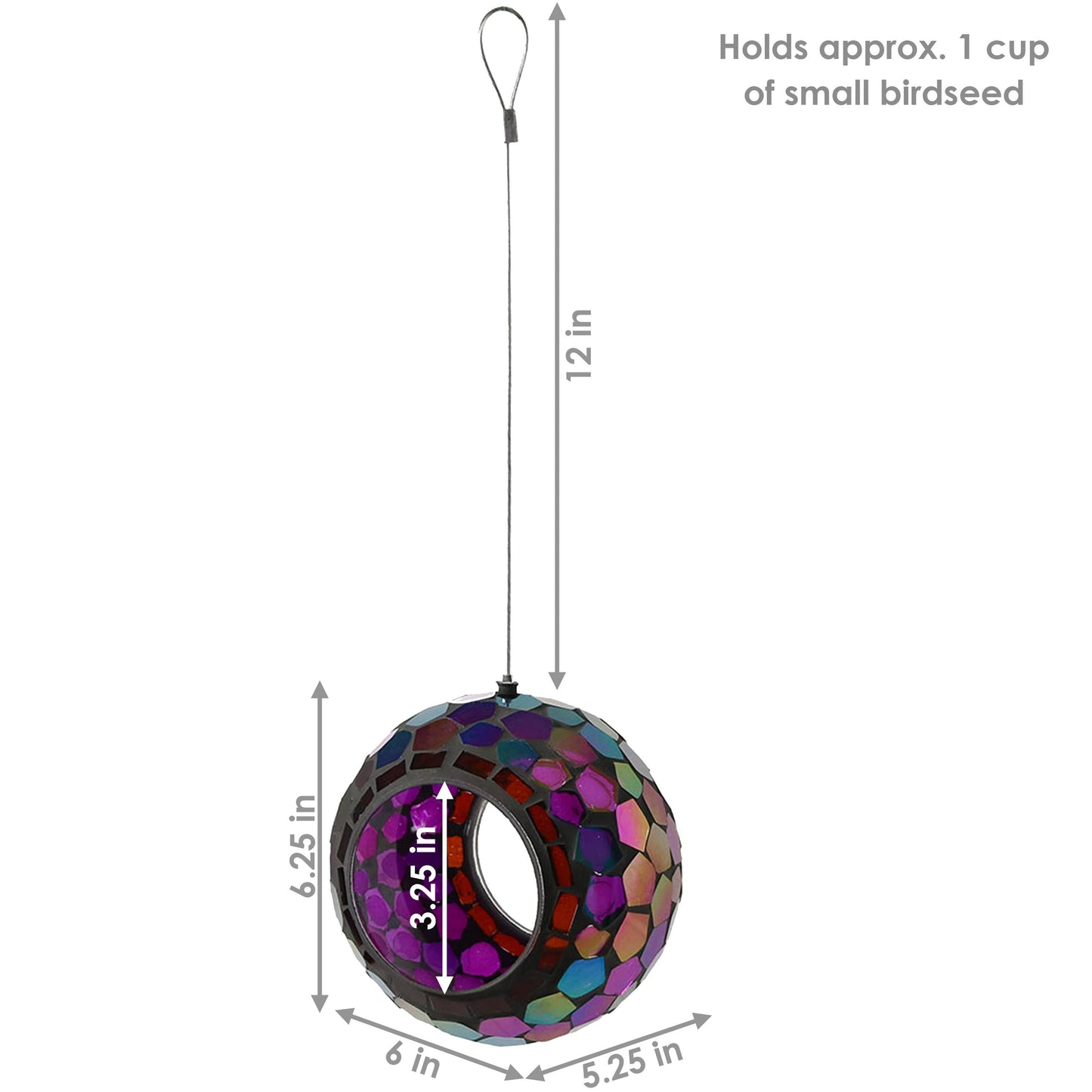 Round Mosaic Fly-Through Hanging Bird Feeder - 6 in - Purple