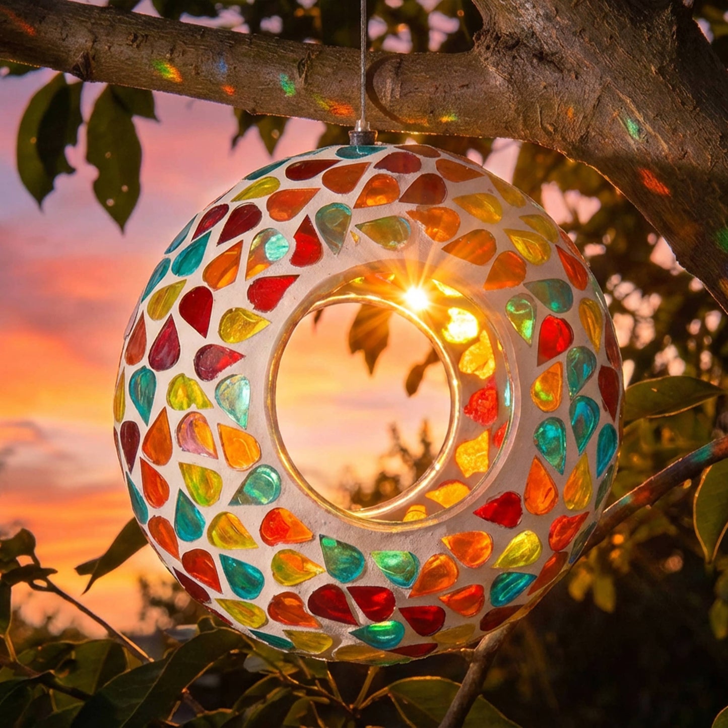 Glass Confetti Mosaic Fly-Through Hanging Bird Feeder - 6 in