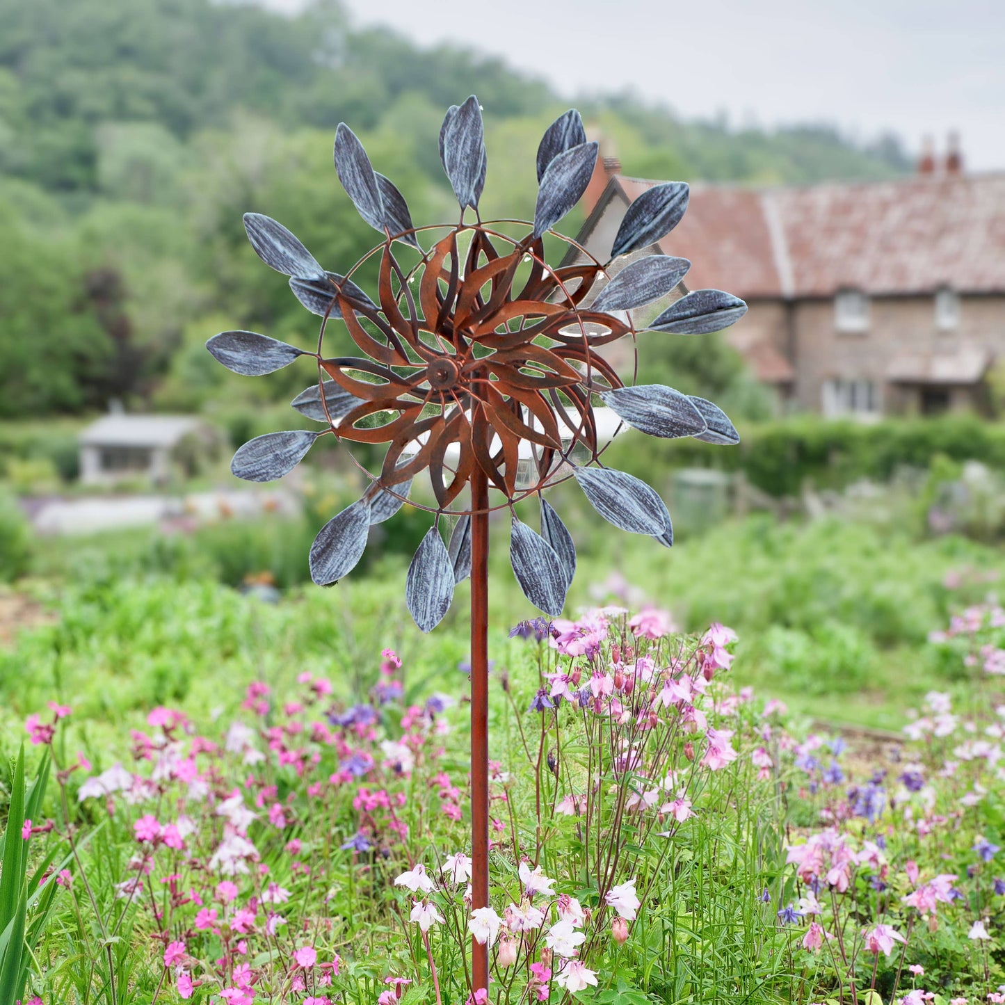 Whirling Petals Powder-Coated Iron Wind Spinner - 48" H