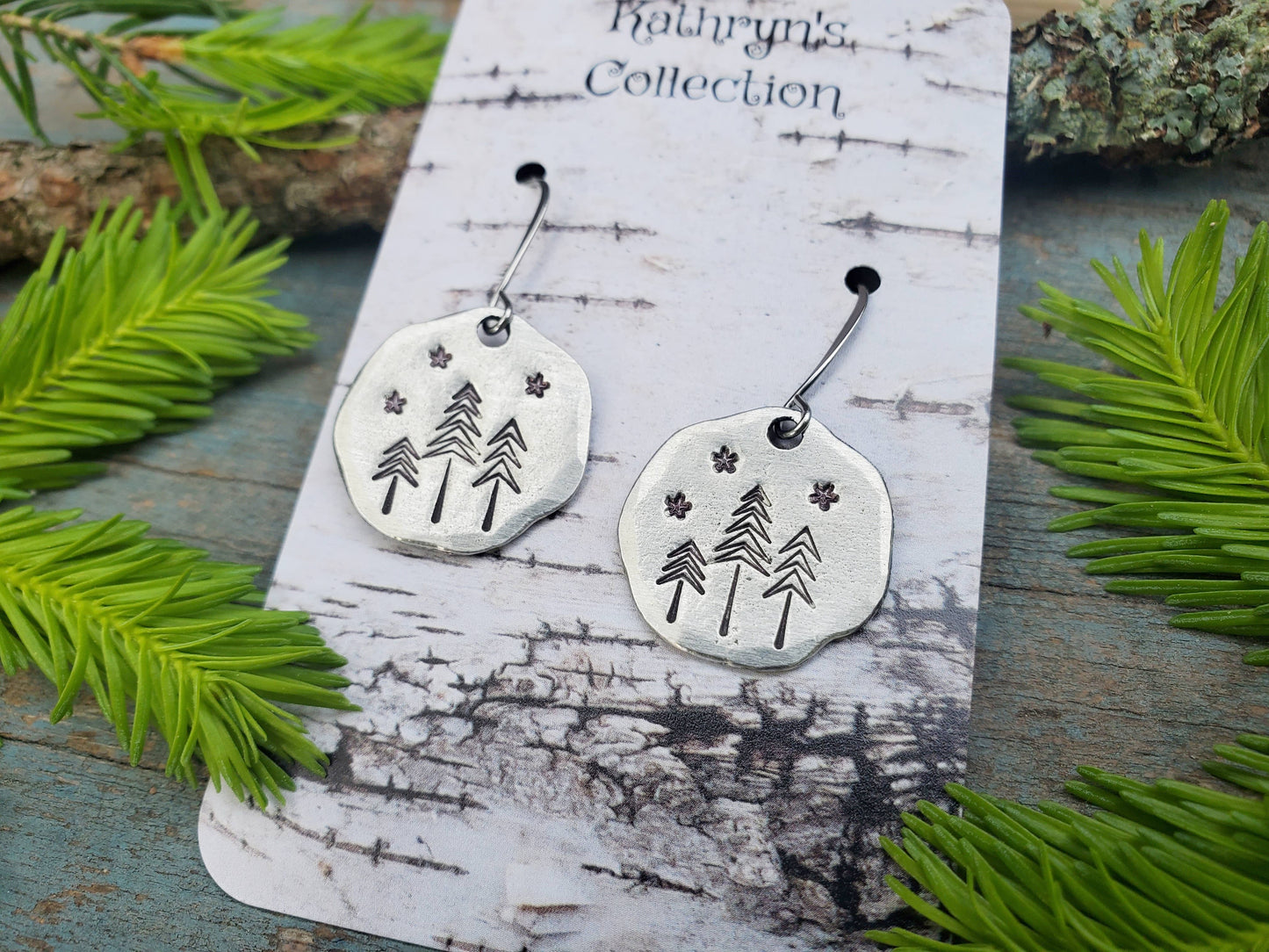 Stamped Pine Tree Earrings