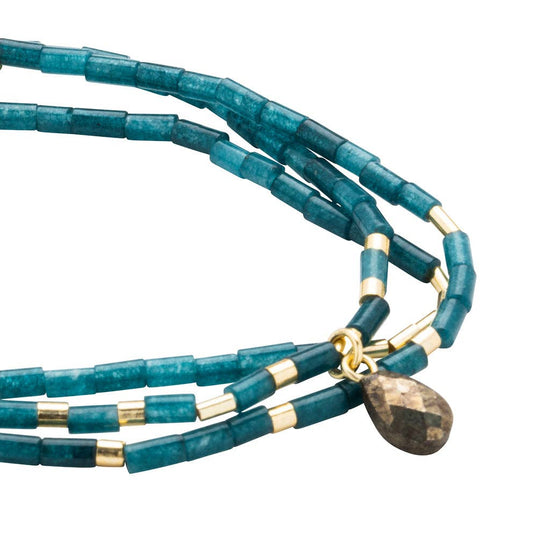 Teardrop Stone Wrap - Teal Jade/Pyrite/Gold - Stone of Dream