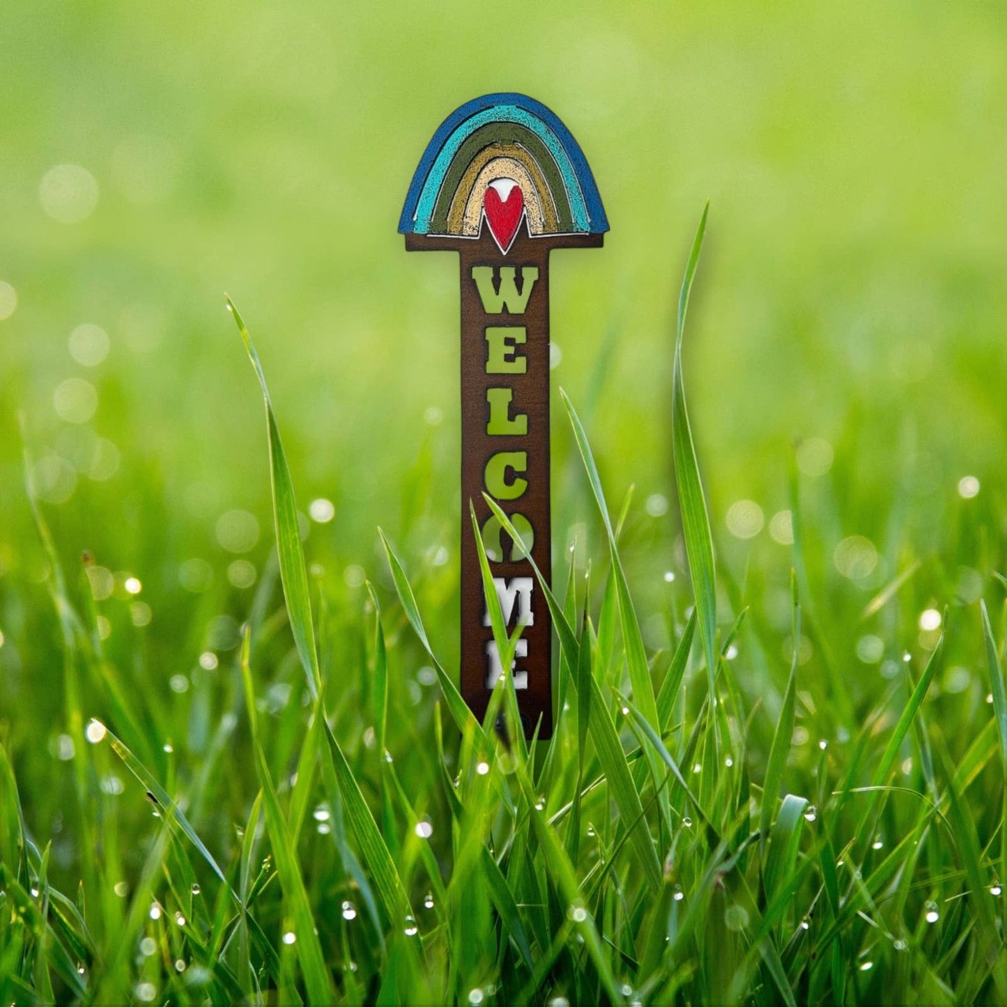 Rainbow plant stake heart pride gift garden welcome sign USA