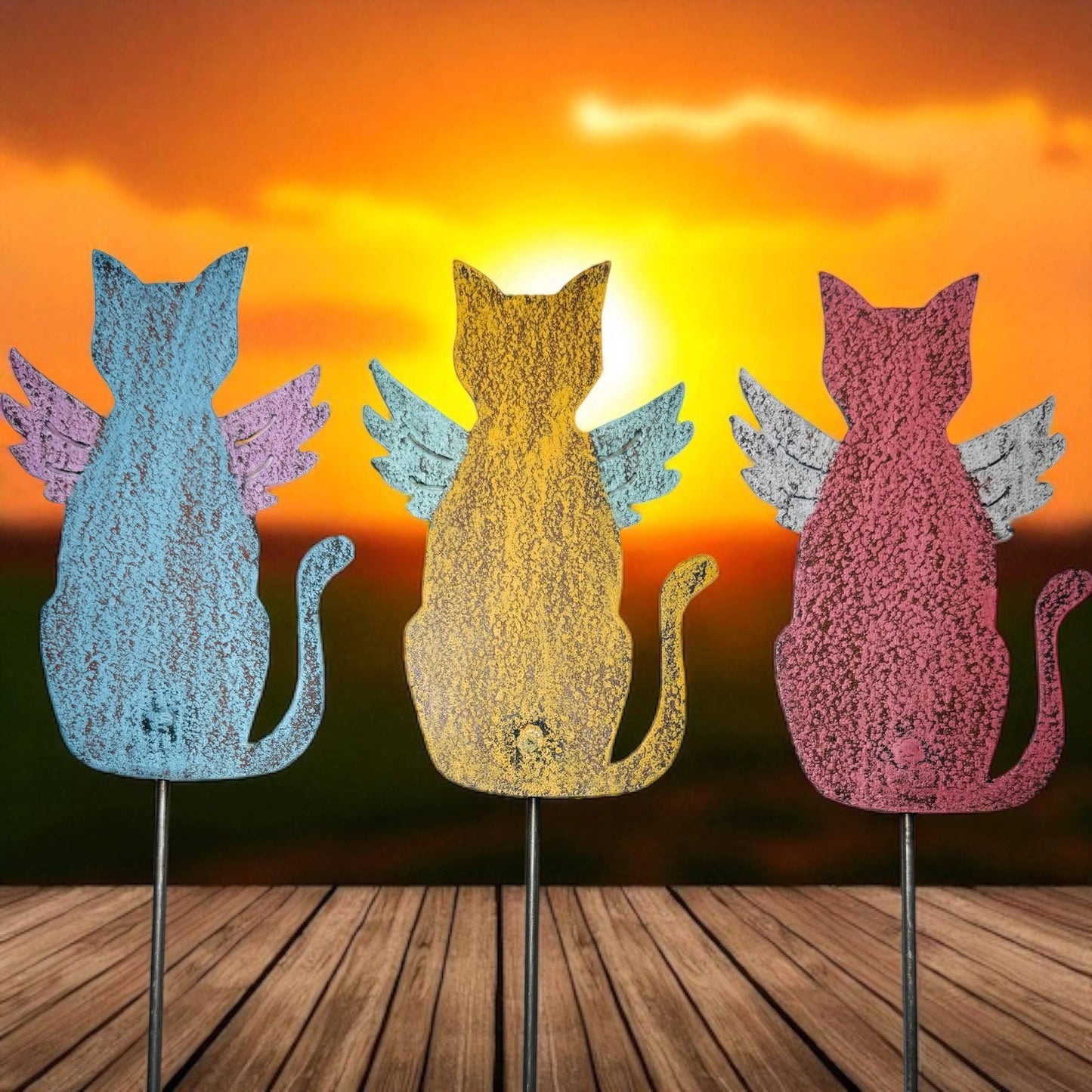 Cat Plant stake Pet memorial garden lawn stake cat Wings
